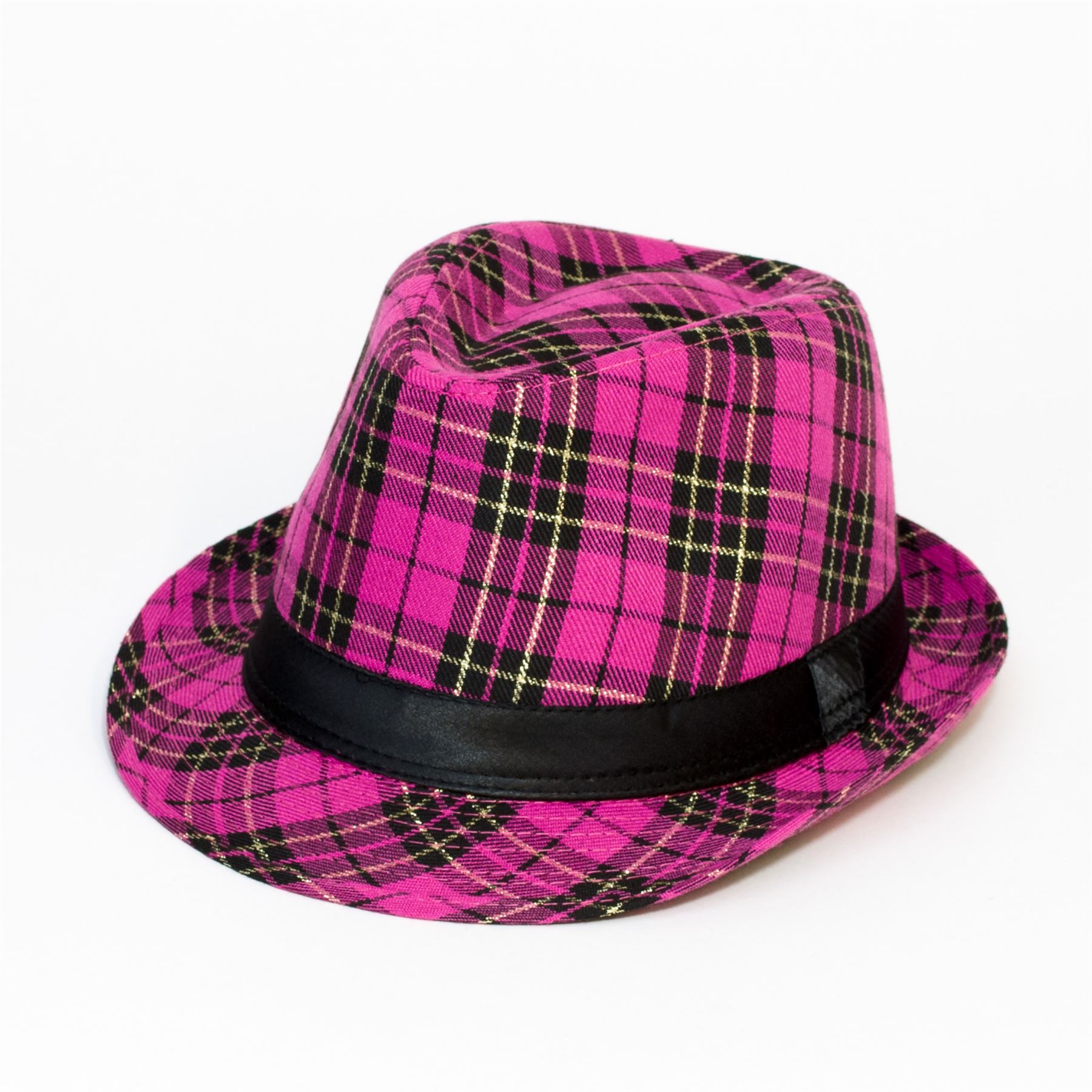 Sparkle Tartan Plaid Mens Women Fedora Trilby Unisex Hat Cap Black Band
