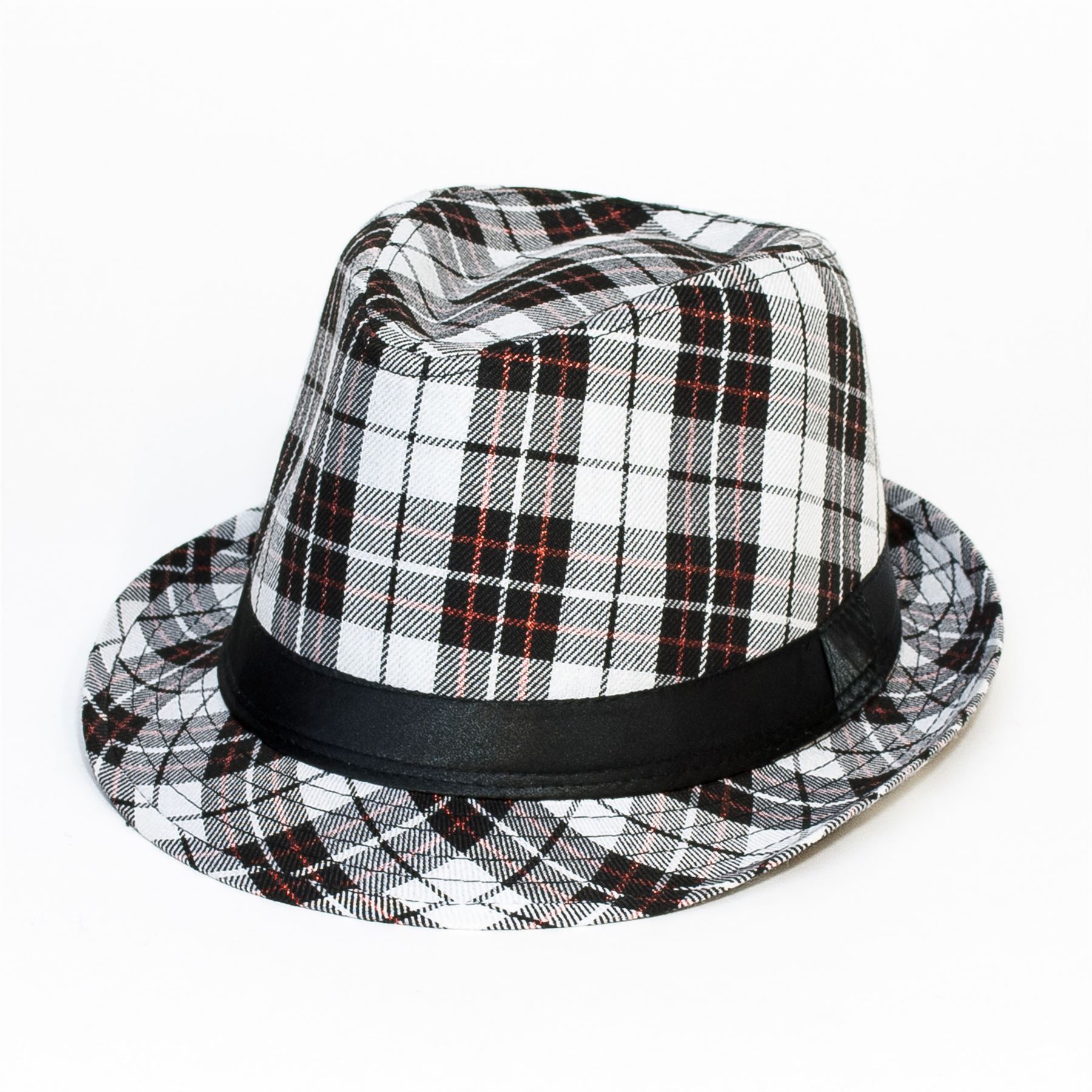 Sparkle Tartan Plaid Mens Women Fedora Trilby Unisex Hat Cap Black Band