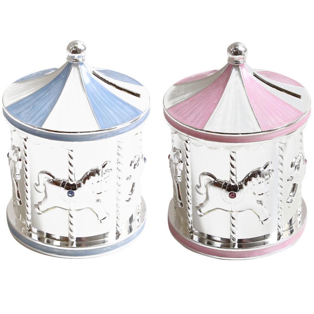 Silver Plated Carousel Piggy Bank Money Box Bank Baby Shower Gift eBay