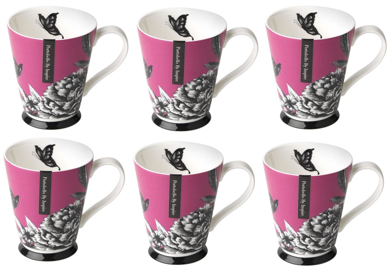 Pack of 6 Portobello Mug & Bowls Designer Zen Garden Bone China Tea