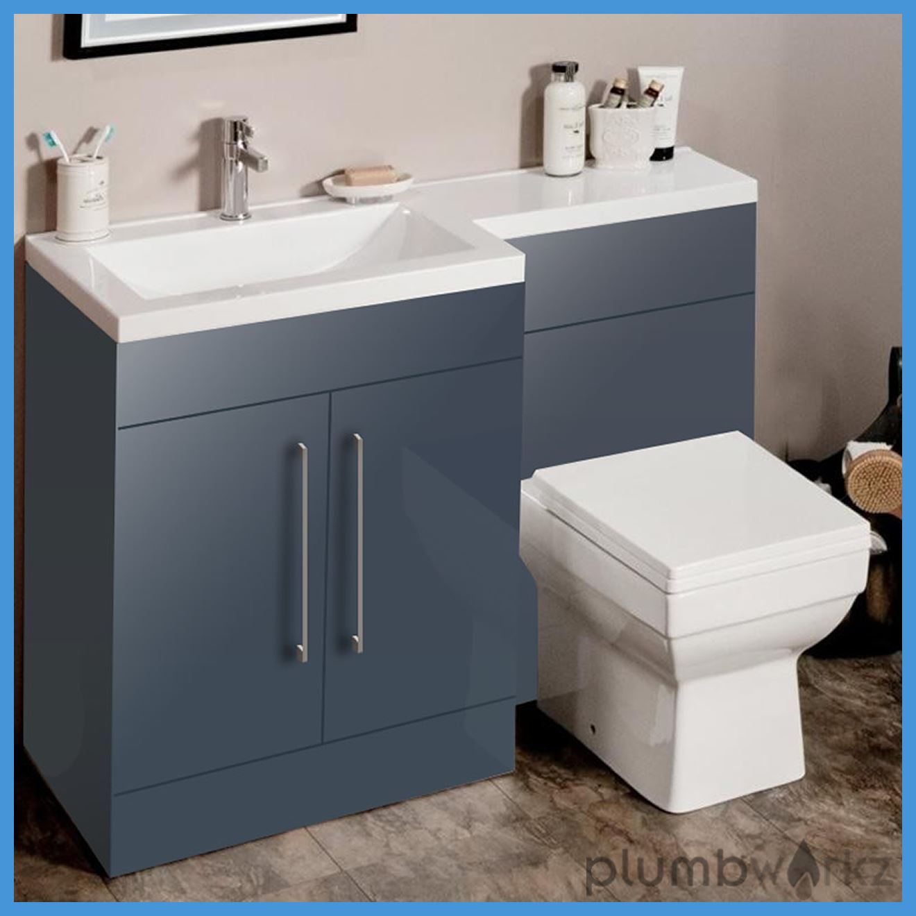 L Shape Anthracite Bathroom Furniture Suite Basin BTW Toilet Vanity WC