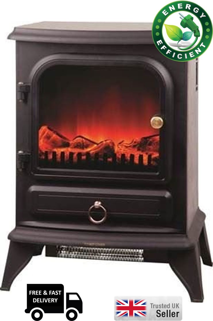 2KW LOG BURNING FLAME EFFECT ELECTRIC LOG BURNER FAN HEATER STOVE