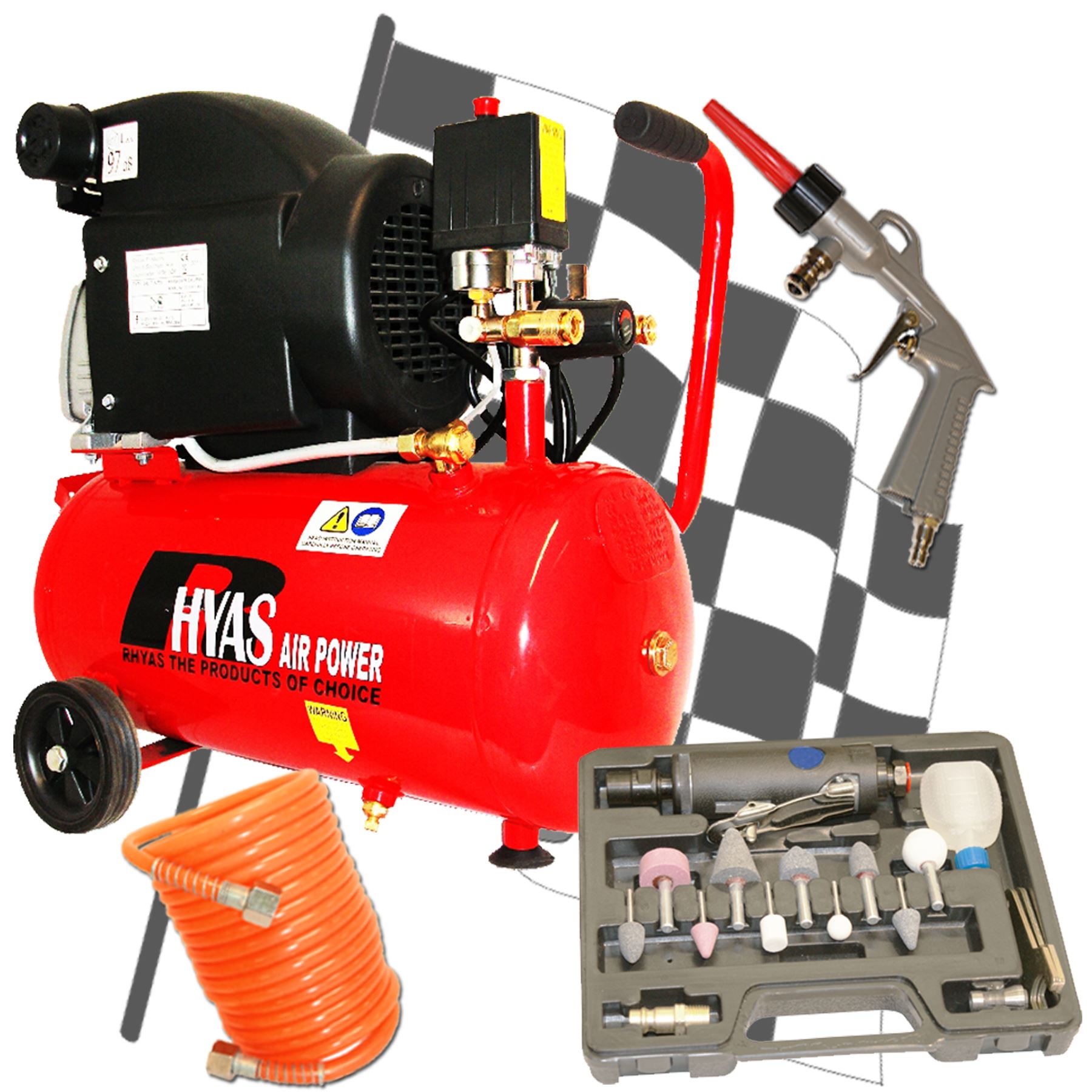 Rhyas 24L 24Litre Air Compressor 2HP Die Grinder Kit 7.3cfm 115psi Free Delivery eBay
