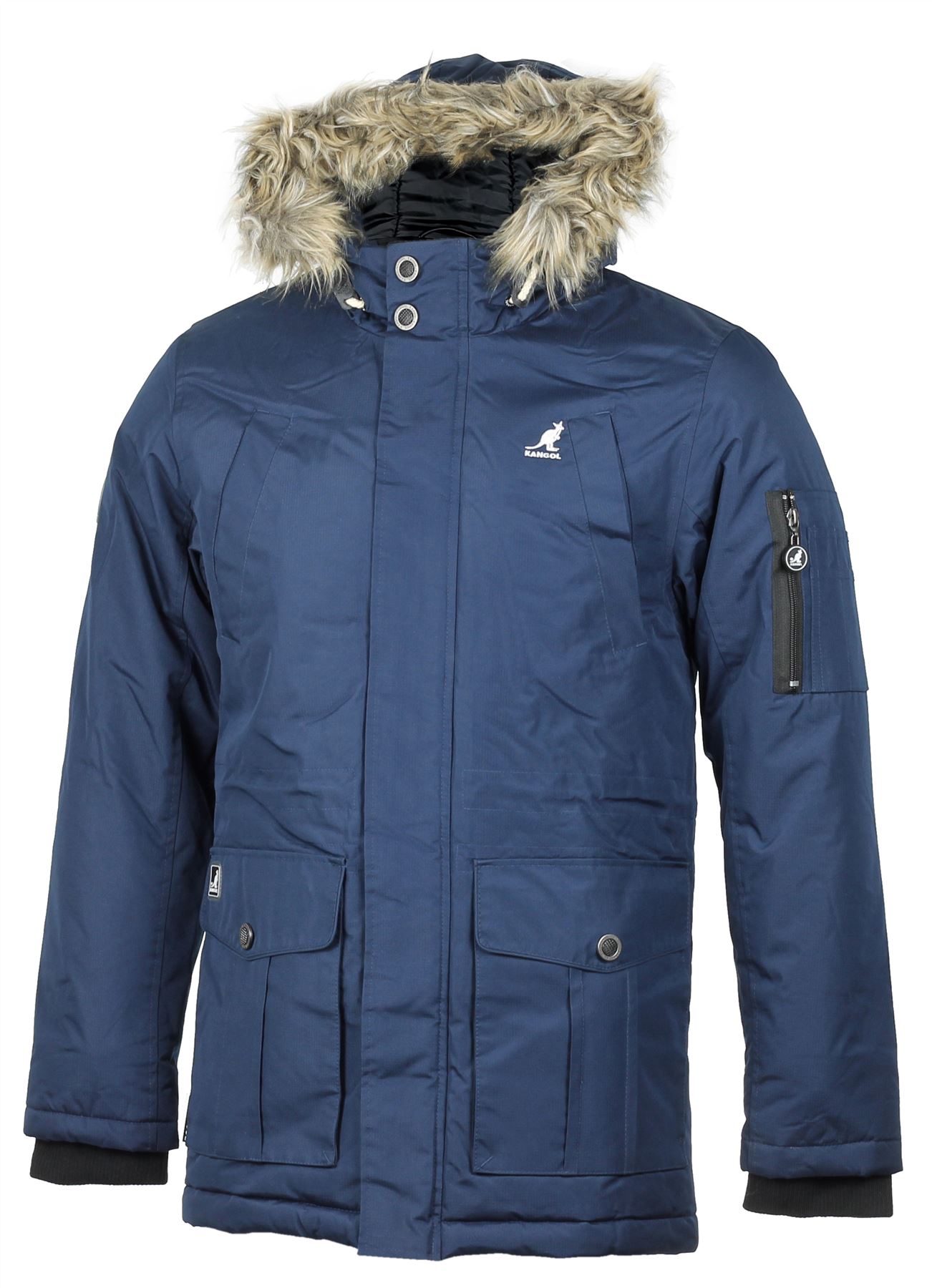 Mens Kangol Winter Heavy Duty Padded Parka Jacket Faux Fur Hood Parka