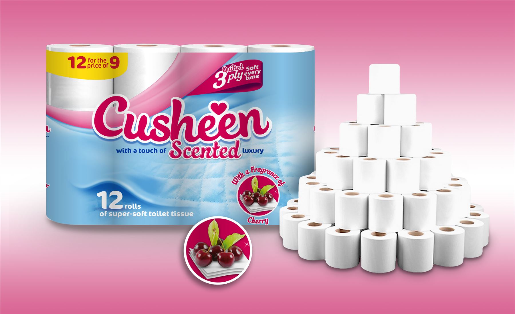 60 Cusheen Quilted Cherry Fragrance Scented 3 Ply Toilet Tissue Paper Rolls eBay