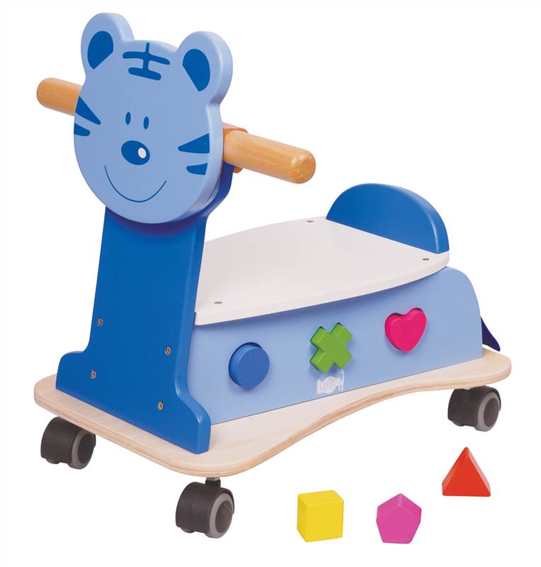 LELIN WOODEN 2 IN 1 RIDE ON & SHAPE SORTER TIGER CUB CHILDRENS KIDS