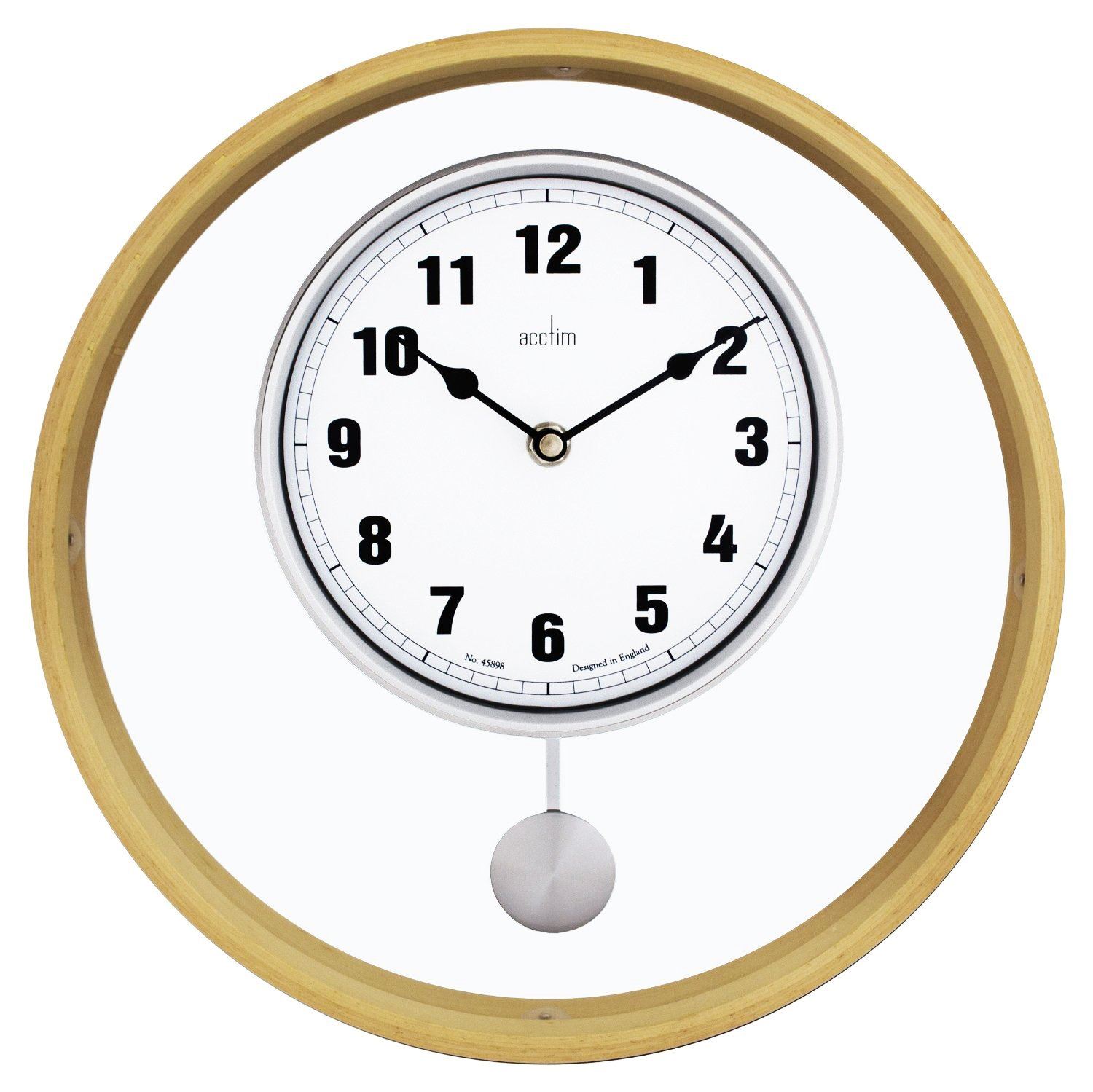 Acctim Elmley Bentwood hoop Pendulum Wall Clock floating Dial Walnut