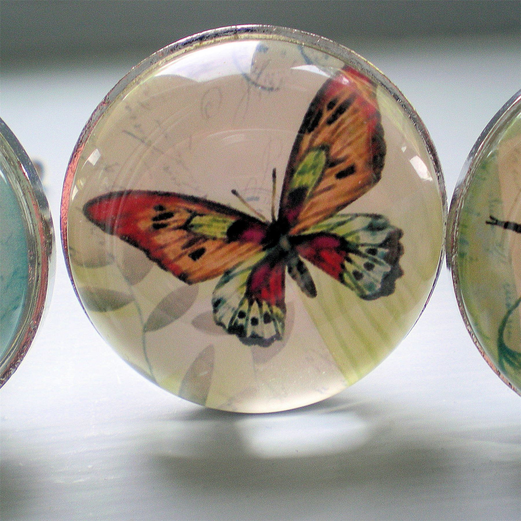 VTG NATURE PAINTED GLASS DOOR KNOBS Furniture Drawer Pulls Handles Bird