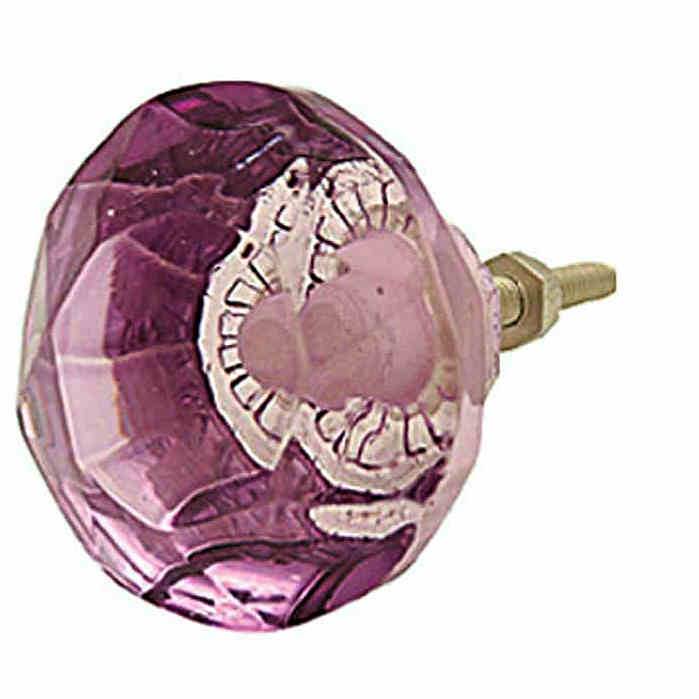 SUPERIOR COLOURED GLASS DOOR KNOBS Faceted Vtg FURNITURE Handle Pull