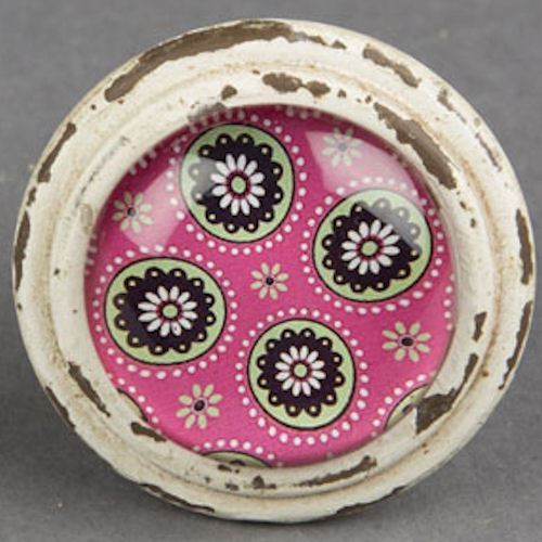 ETHNIC BOHO DOOR KNOBS DRAWER PULLS BRIGHTS PRINT HOME DECOR SHABBY VTG