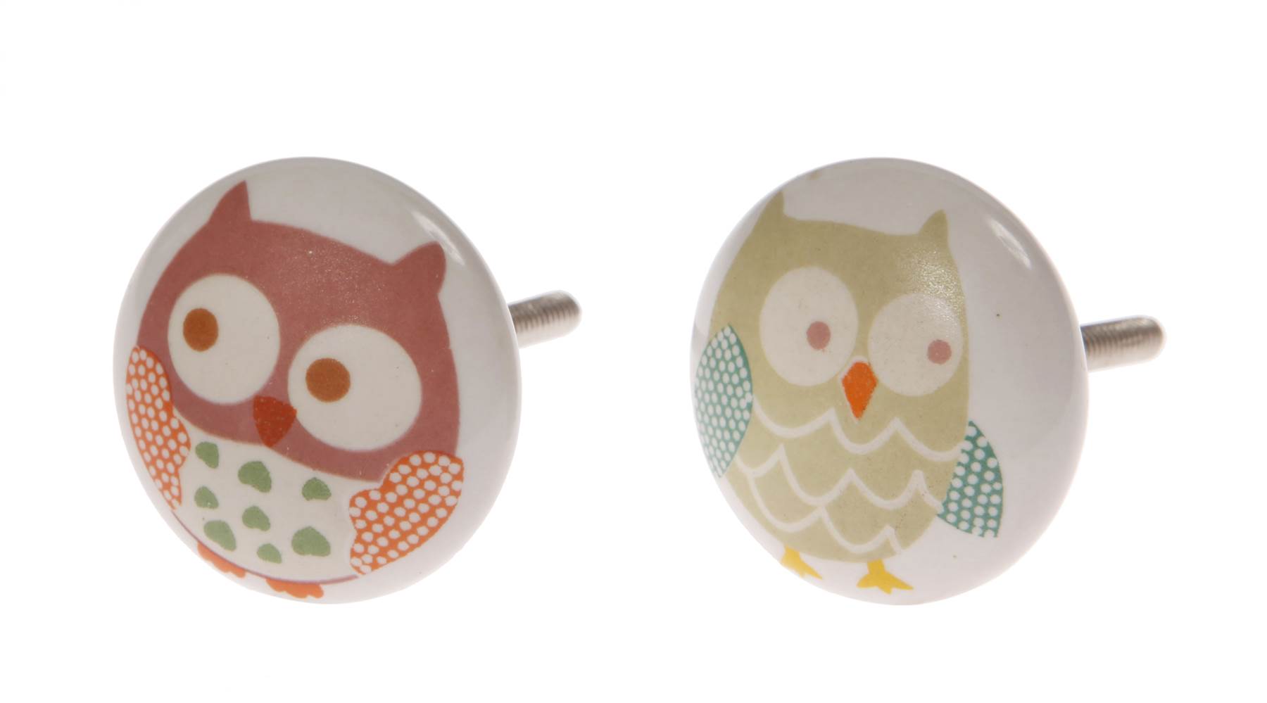 OWLS Painted Ceramic DOOR KNOBS Childrens Nursery Bedroom furniture