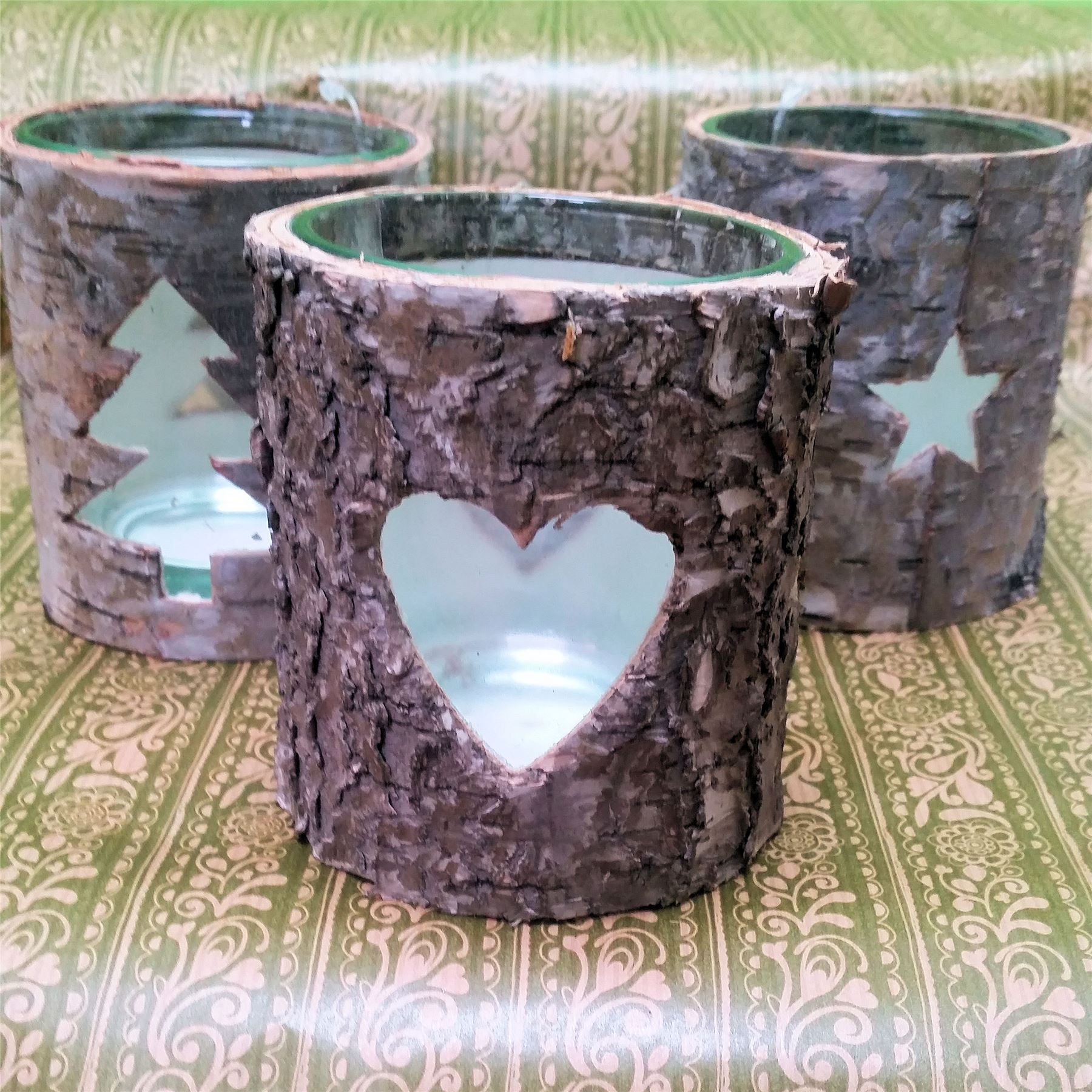 NORDIC TREE BARK LOG TEA LIGHT CANDLE HOLDER CHRISTMAS WOOD CUT OUT