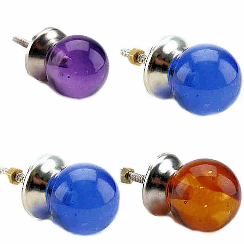 COLOURED GLASS BALL DOOR KNOBS ROUND GLOBE FURNITURE DRAWER PULL
