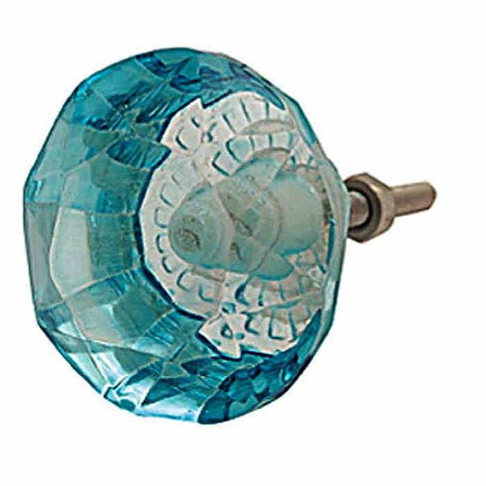 SUPERIOR COLOURED GLASS DOOR KNOBS Faceted Vtg FURNITURE Handle Pull