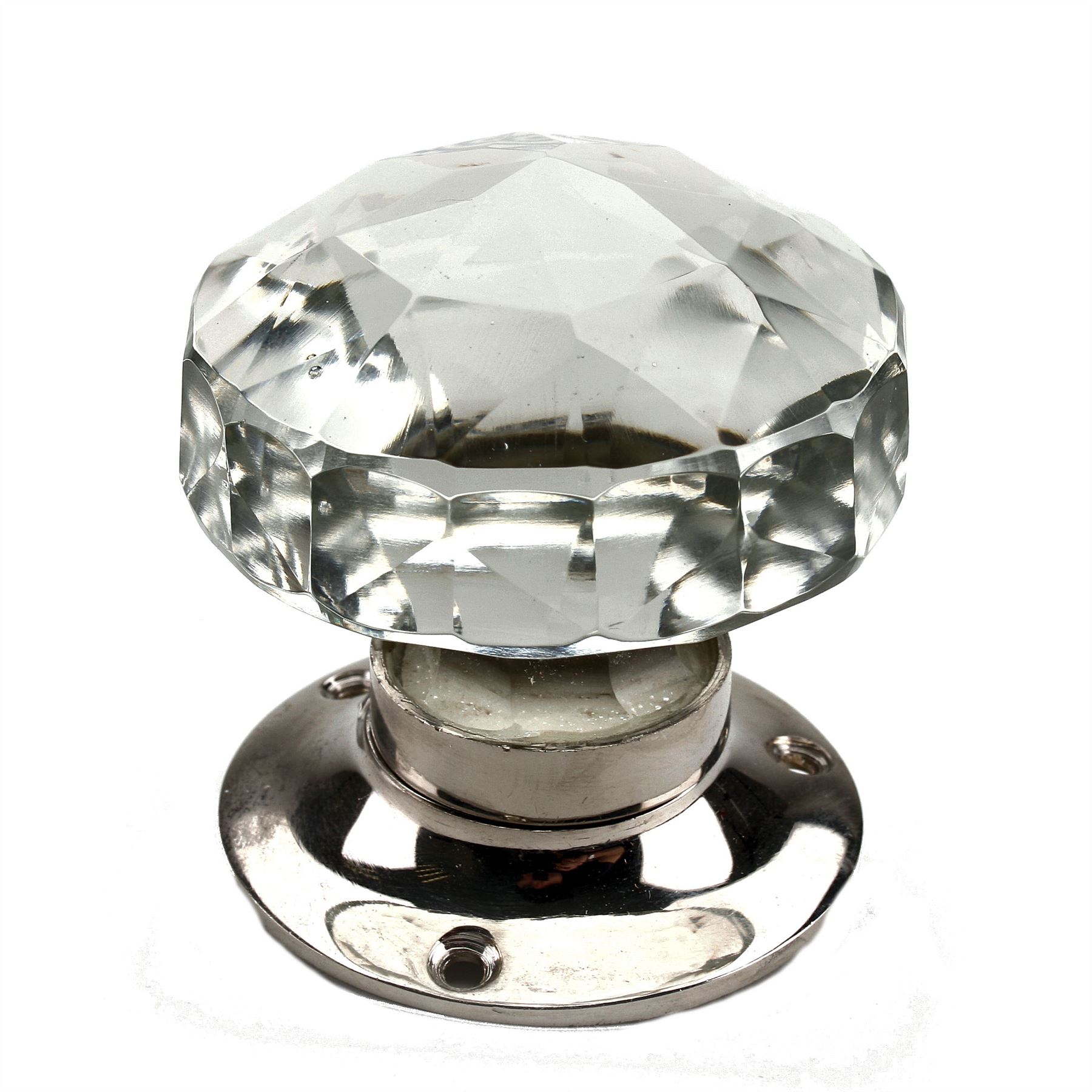 PAIR CRYSTAL CUT GLASS FACETED DOOR KNOBS LARGE TURNING MORTICE VTG