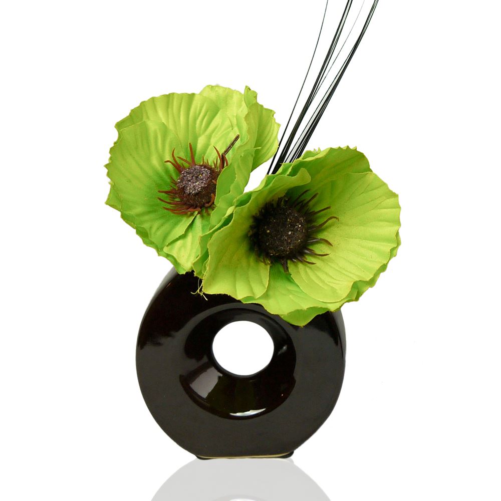 Lime Green Poppy Silk Artificial Flower Arrangement in Vase With Grass