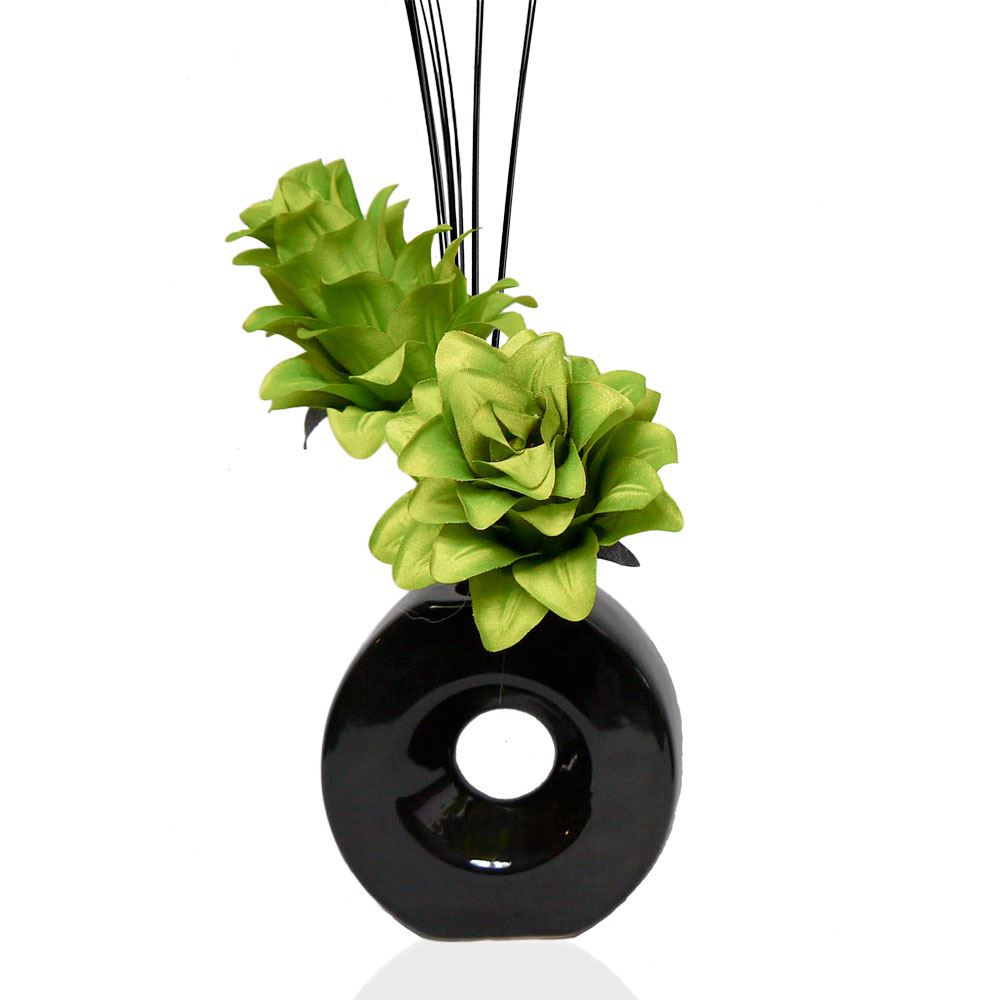 Lime Green Dragon Silk Artificial Flower Arrangement in Vase With Grass Filler eBay