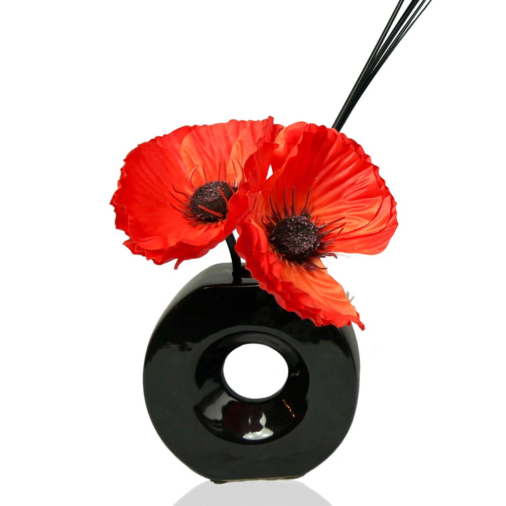 Orange Poppy Silk Artificial Flower Arrangement in Vase With Grass Filler eBay