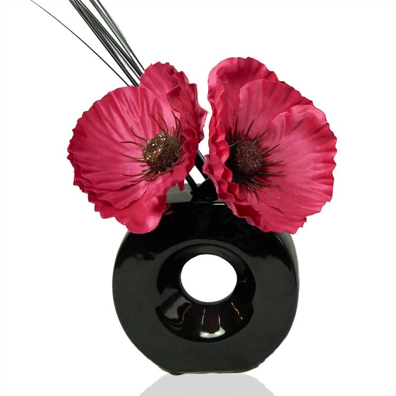 Cerise Hot Pink Poppy Silk Artificial Flower Arrangement in Vase With