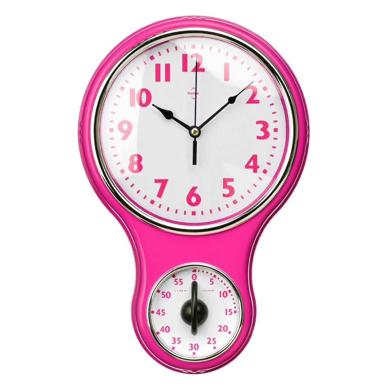 Kitchen Wall Clock Timer Made White Face Purple/Hot Pink Frame & Dial Plastic eBay