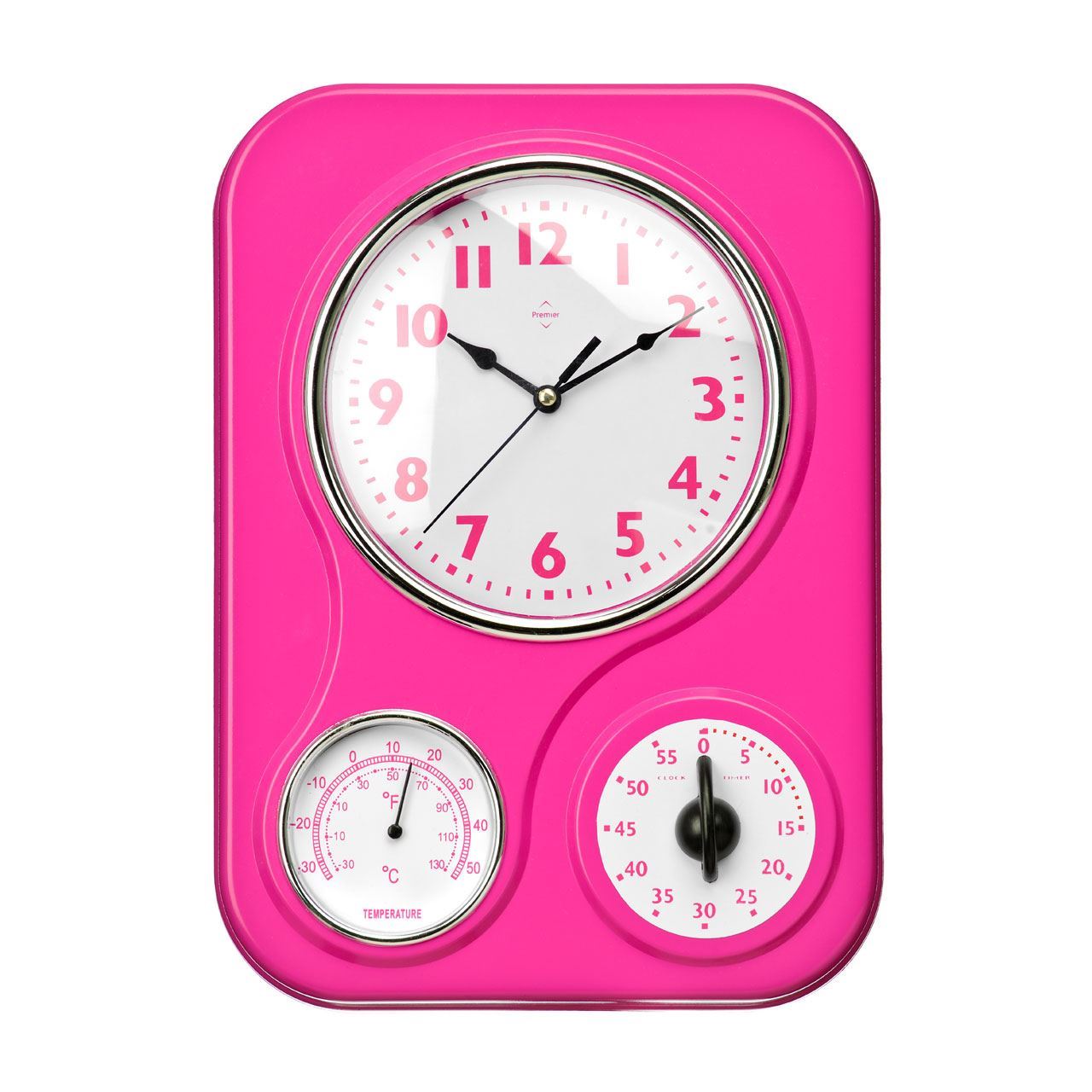 Kitchen Rectangular Wall Clock With Timer & Temperature Display Plastic