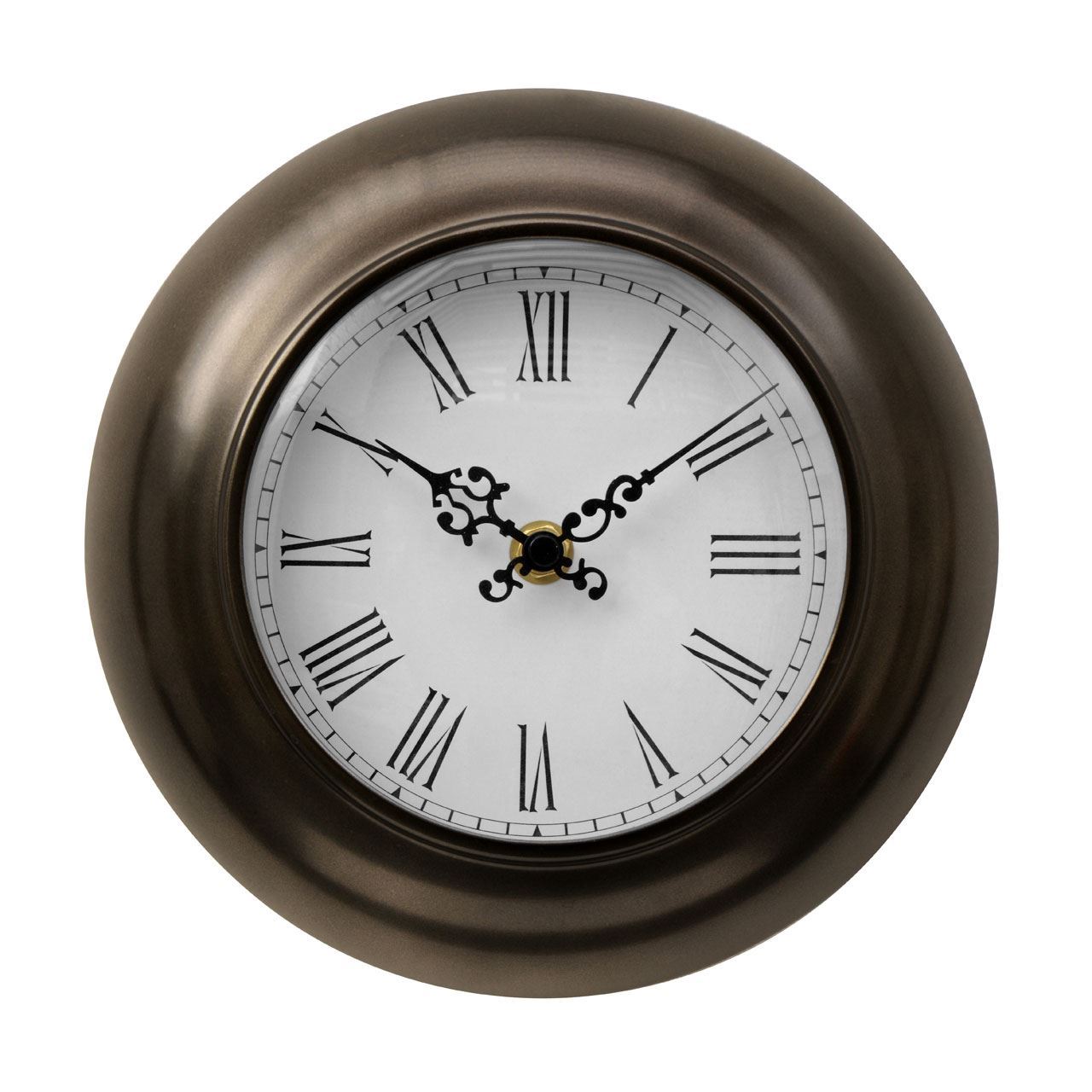 Wall Clock Bronze Metal Effect Roman Dials White Face Black Decorative