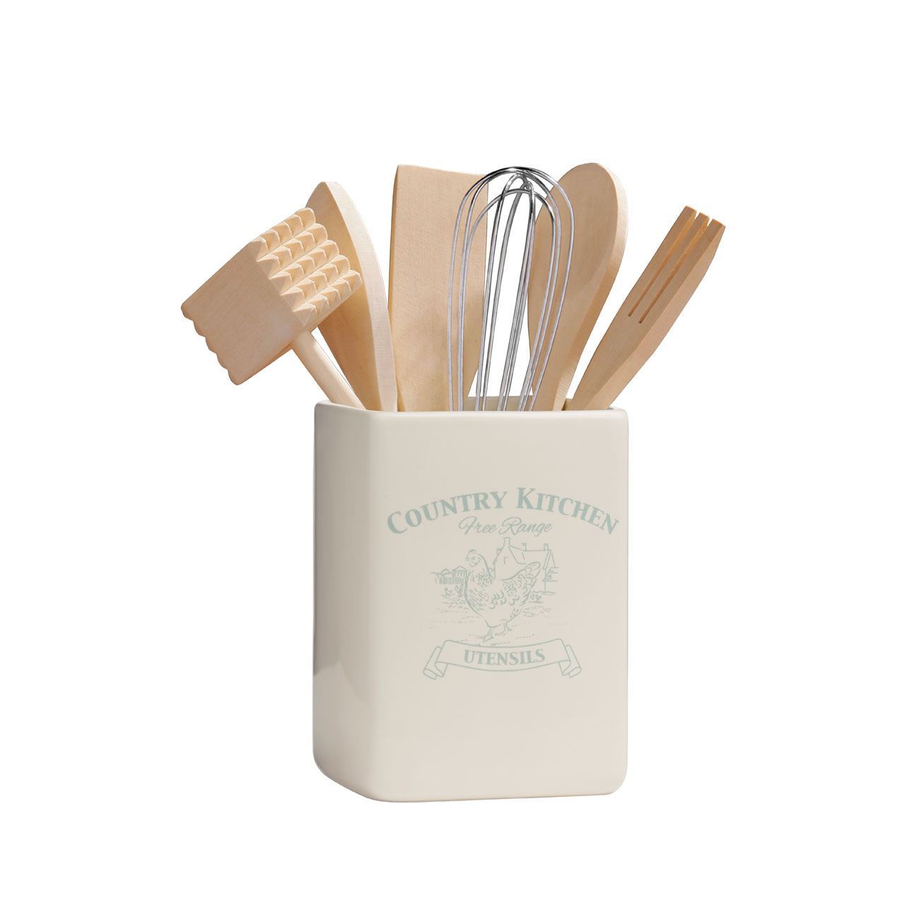 Premier Housewares Country Kitchen Utensil Holder with Tools Cream