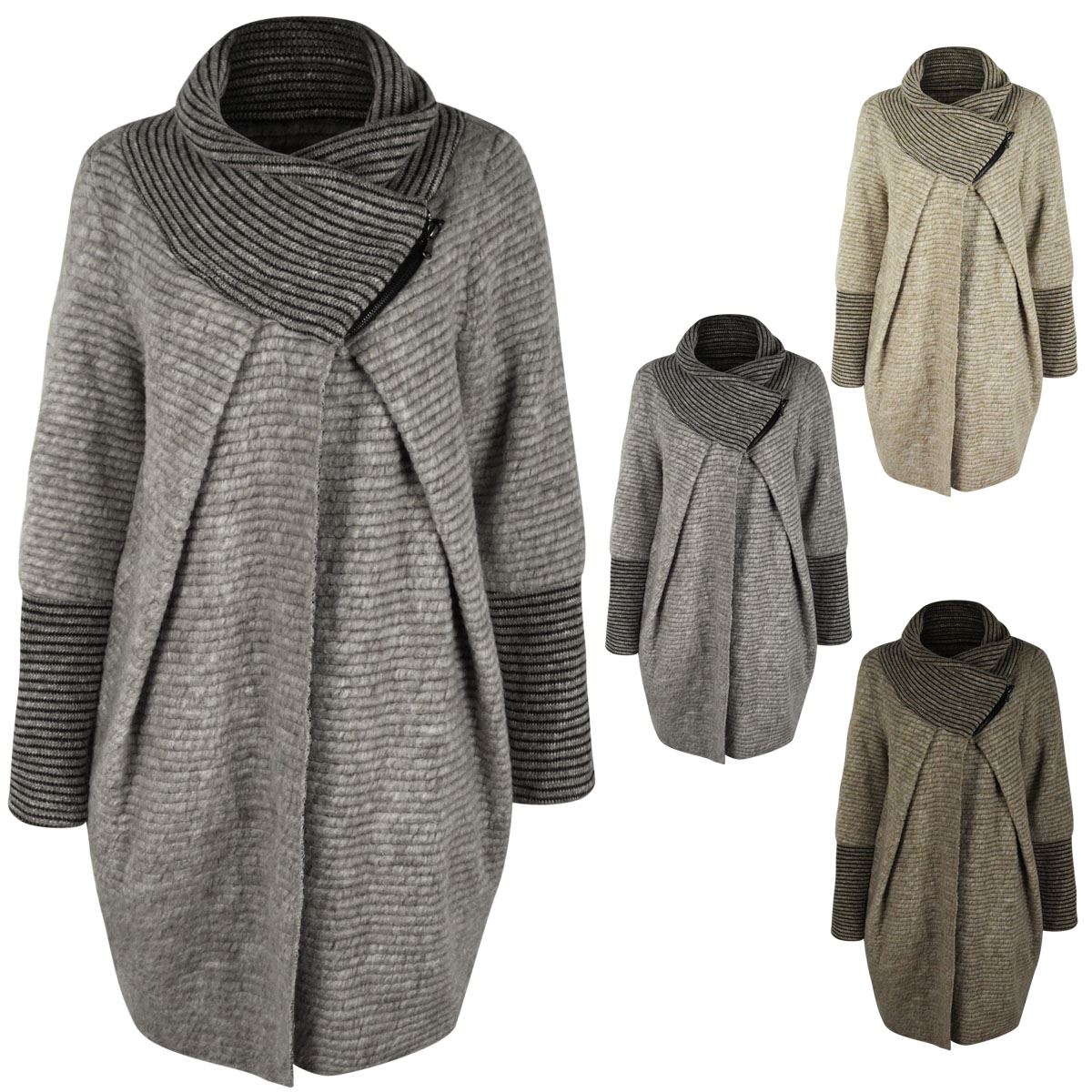LADIES WOMENS OVERSIZED WRAP CARDIGAN BAGGY TURTLE NECK JUMPER JACKET WOOL COAT | eBay