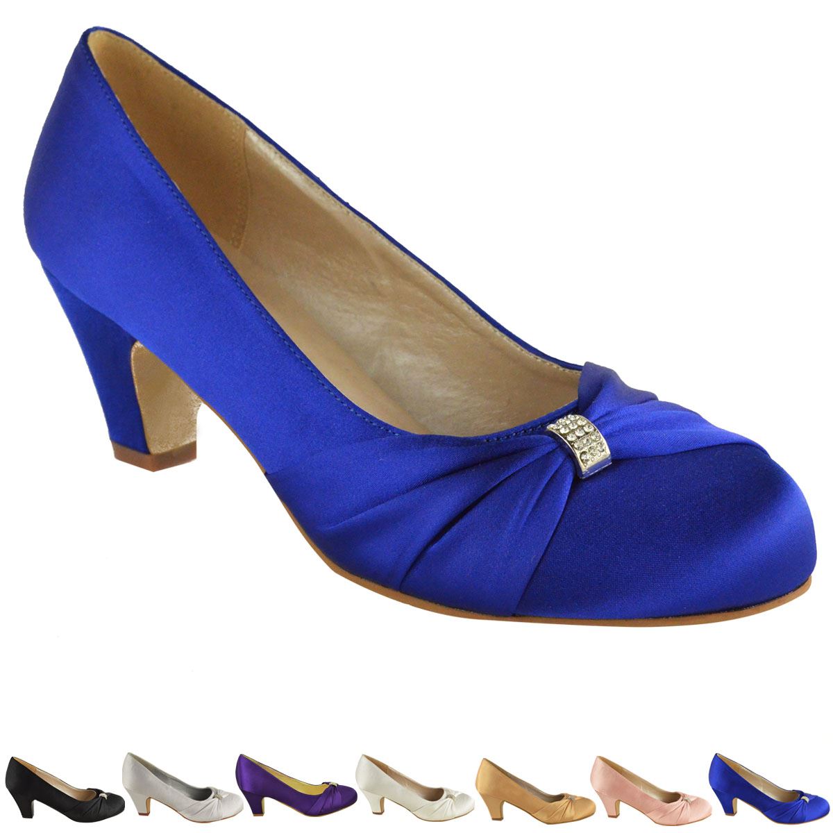 WOMENS WEDDING BRIDAL LADIES PROM SHOES LOW HEEL BRIDESMAID EVENING