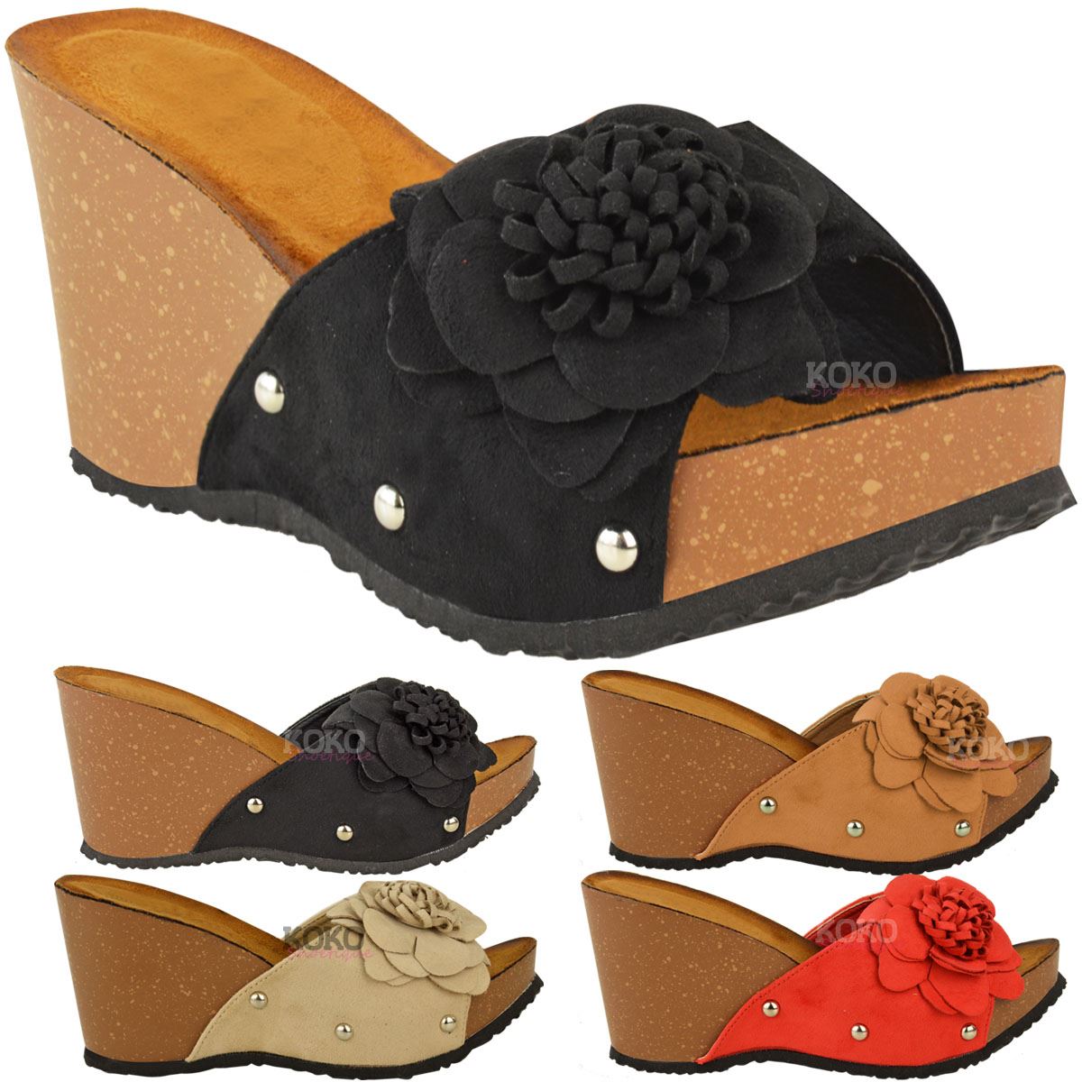Womens Ladies Wedge Summer Mule Sandals Slip On Cushioned Comfort Sliders Size | eBay