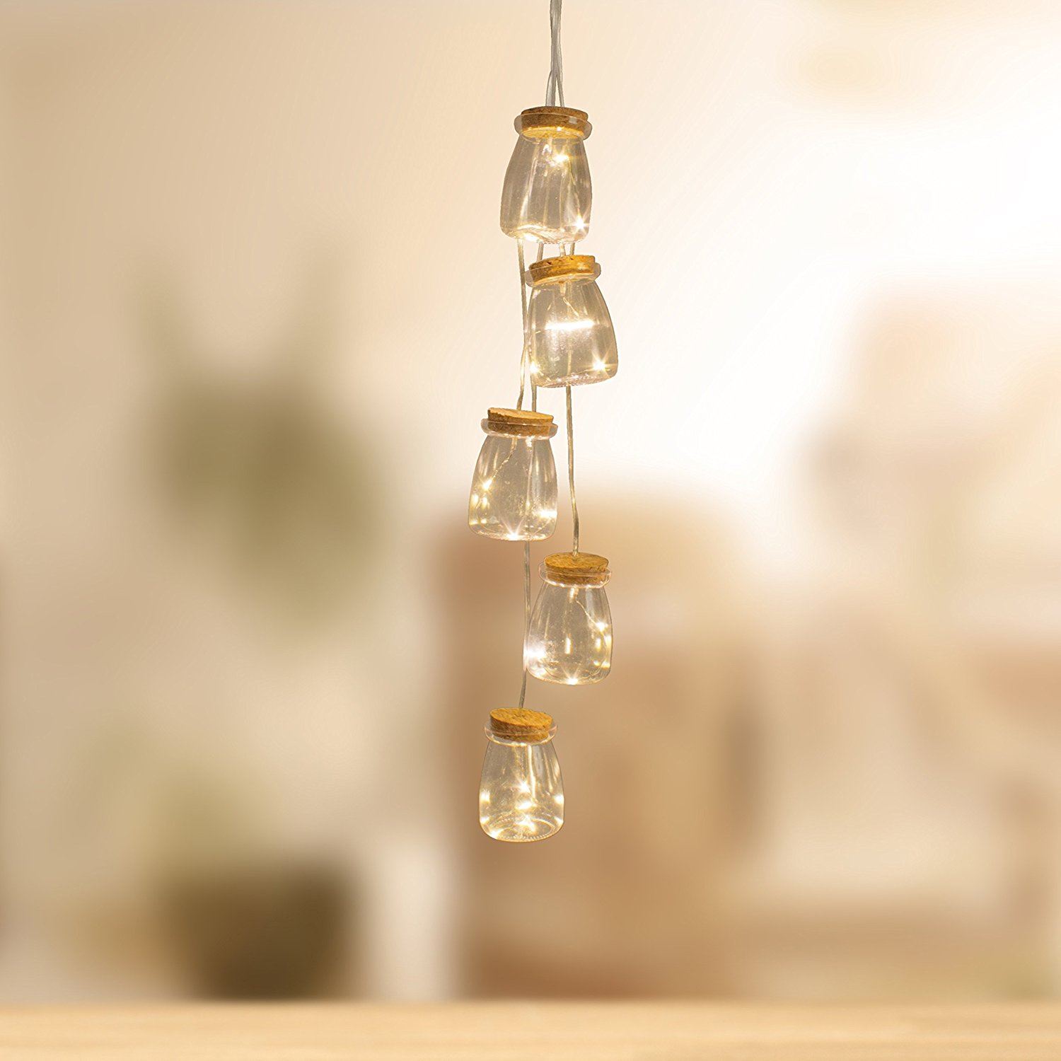 Set Of 5 Vintage Mini Bottle Jar Indoor String Lights 15 Warm White LED Bulbs eBay
