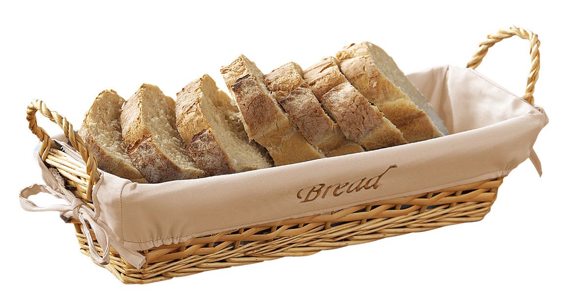 Natural Wicker Rectangular Bread Basket with Embroidered Fabric Lining