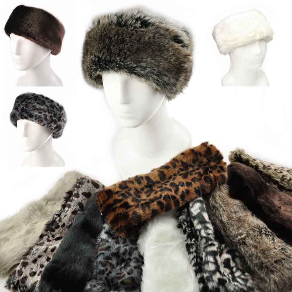 Faux Fur Headband for Women, Animal Pattern, Plain Solid Fur headbands