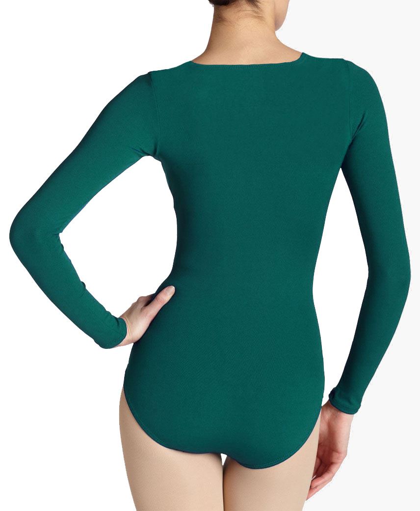 LADIES ROUND NECK BODYSUIT WOMENS LONG SLEEVE SEEMLESS LEOTARD TOPS IN