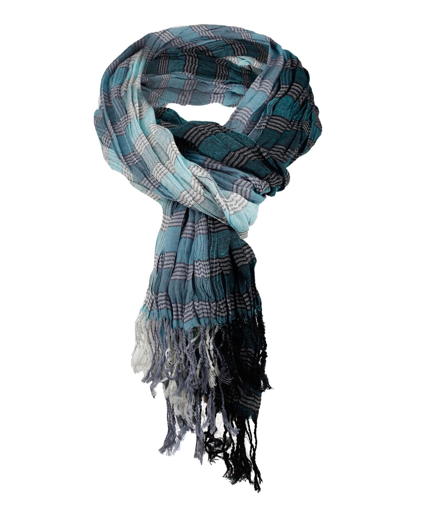 MENS STRIPED PRINT SCARF LONG LIGHTWEIGHT WRAP CRINKLED & FRINGED SHAWL