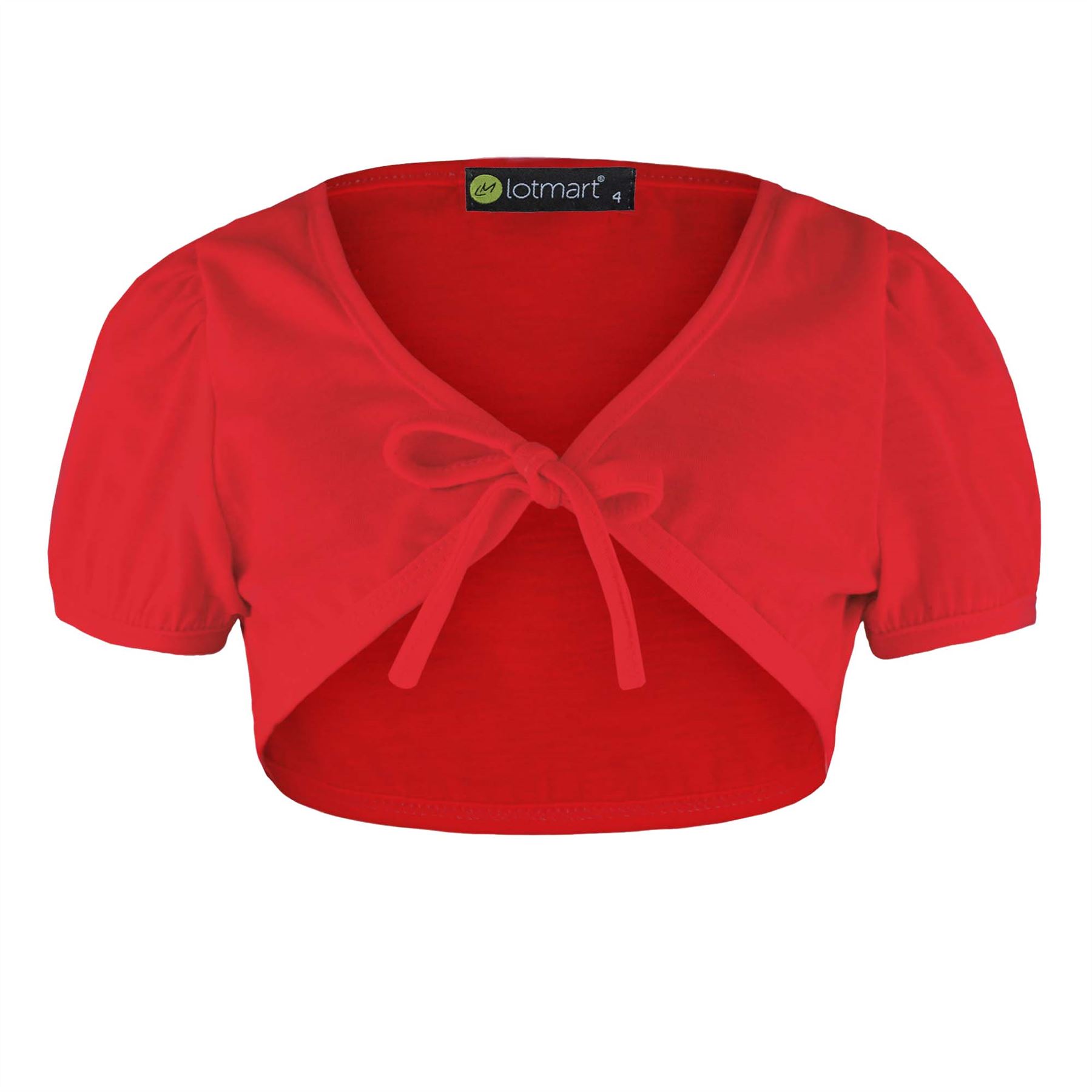 GIRLS CROPPED SHRUG KIDS TIE UP FRONT BOLERO SHORT CAP SLEEVE TOP SIZES