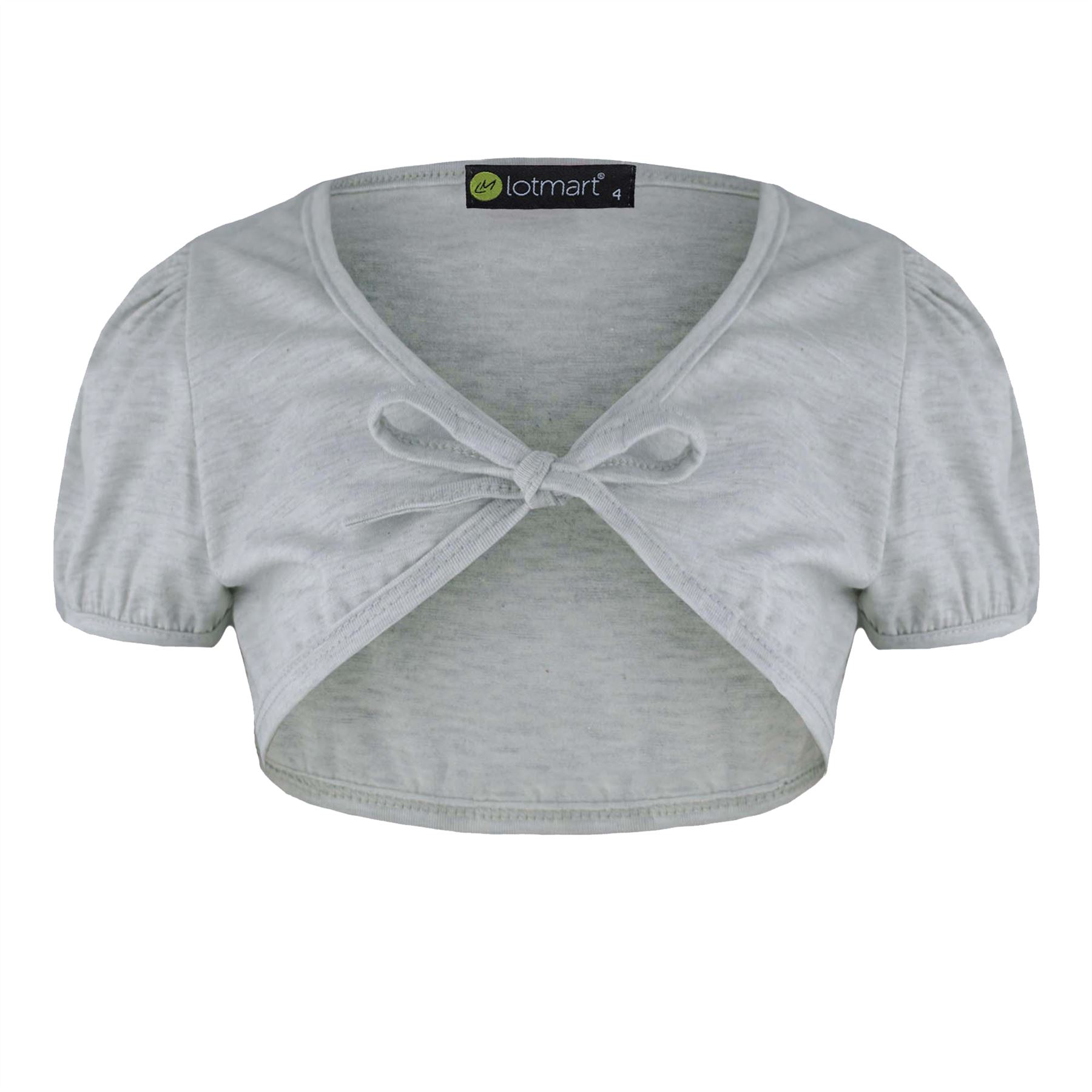 GIRLS CROPPED SHRUG KIDS TIE UP FRONT BOLERO SHORT CAP SLEEVE TOP SIZES