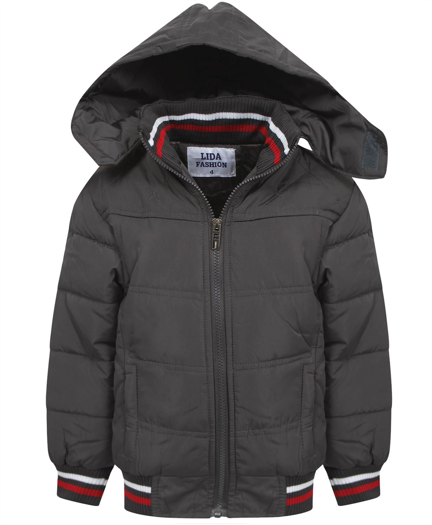 Boys Padded Bomber Jacket Detach Hood Kids Faux Fur Lined Zip Coat 314 Years eBay