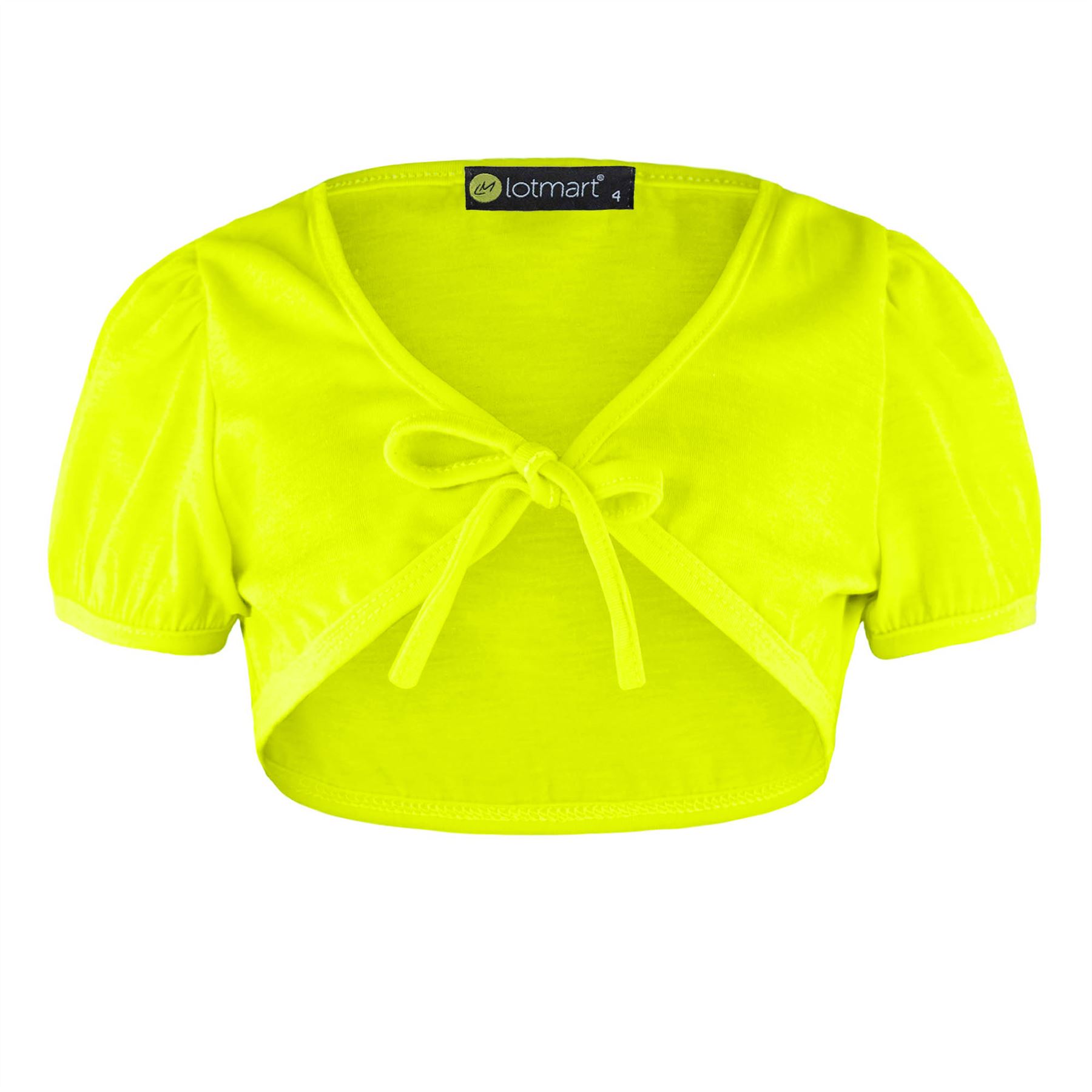 GIRLS CROPPED SHRUG KIDS TIE UP FRONT BOLERO SHORT CAP SLEEVE TOP SIZES
