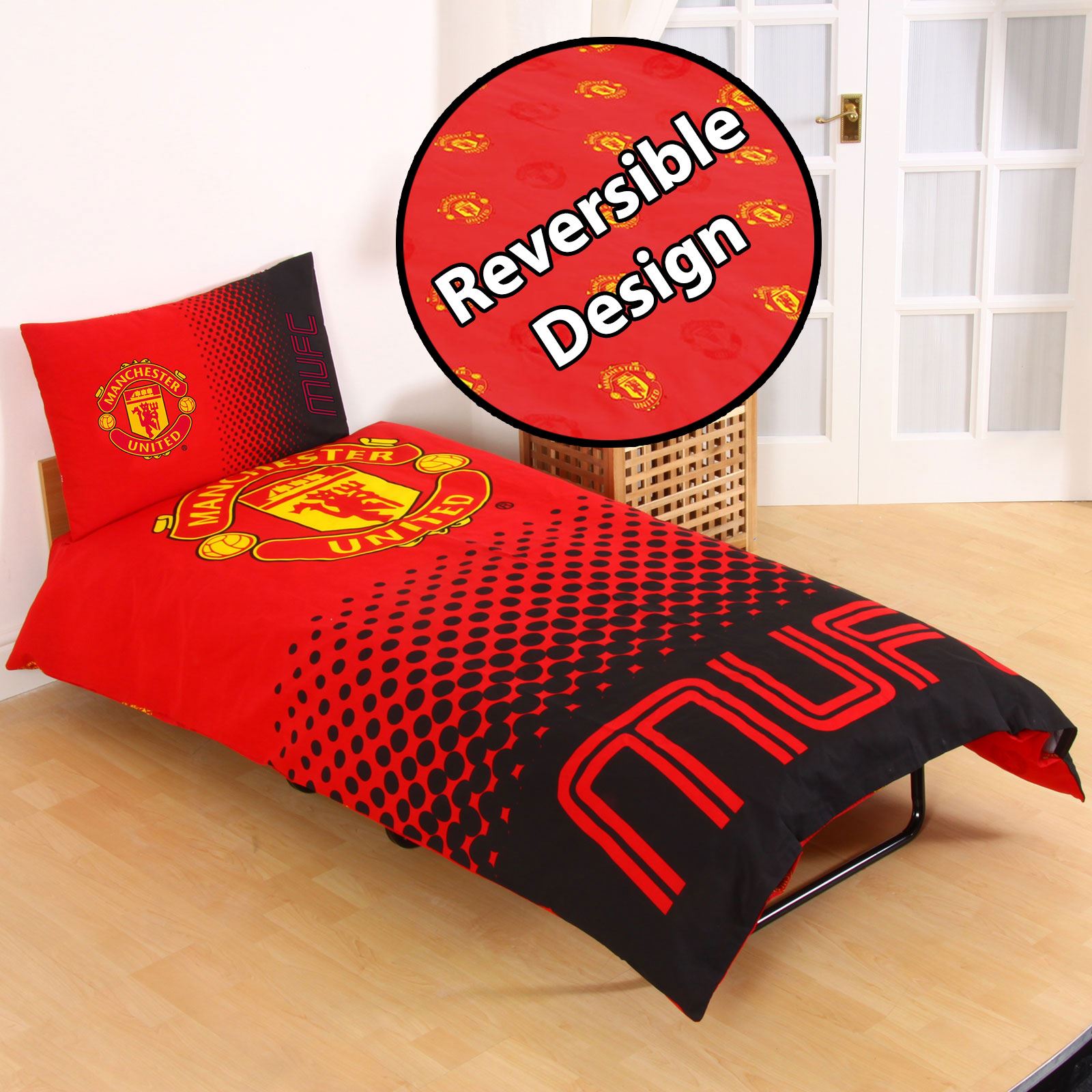 OFFICIAL MANCHESTER UNITED FC FADE SINGLE DUVET COVER SET CHILDRENS