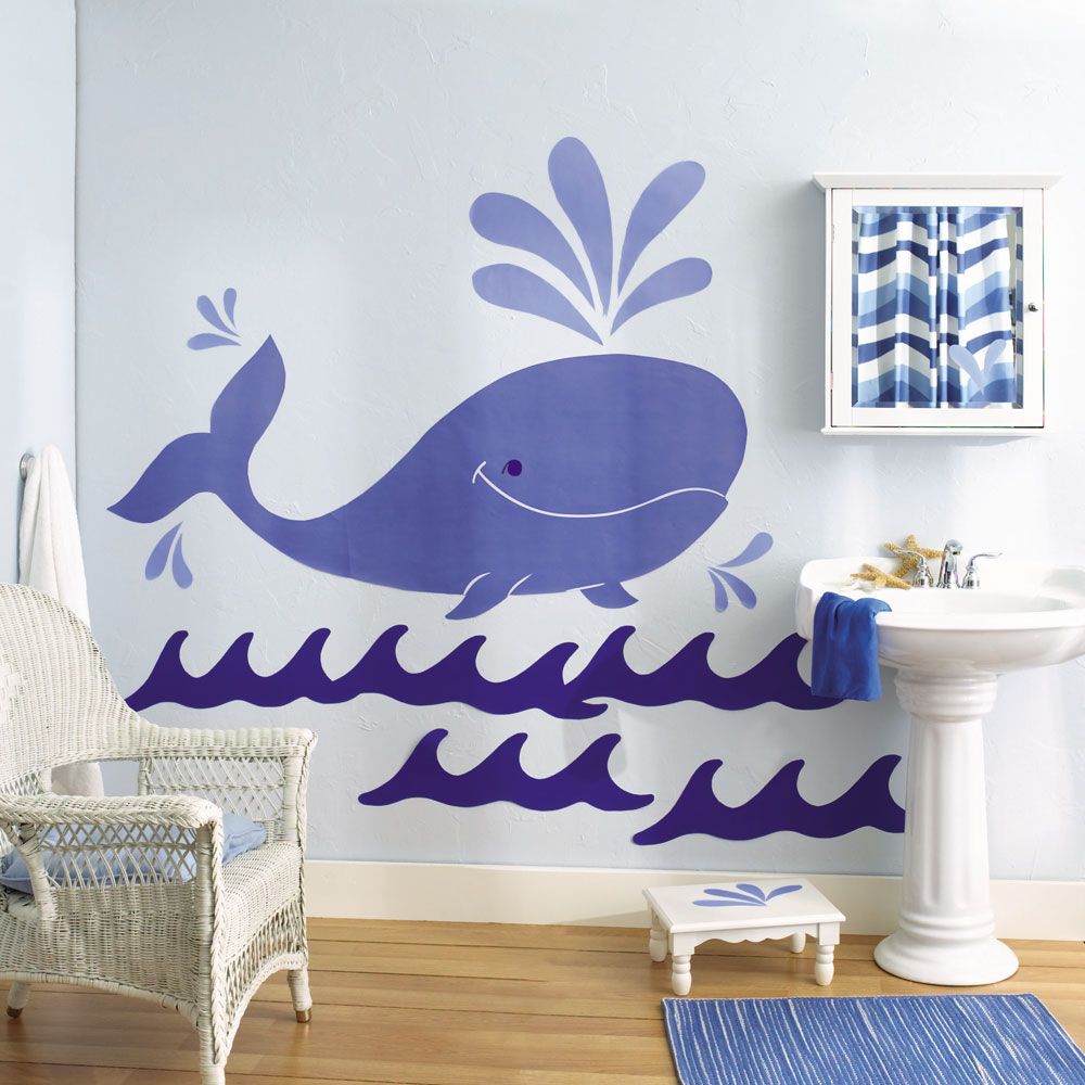 Wallies grande murali whimsical whale blu cameretta bambini ... Decorazioni hello kitty per camerette