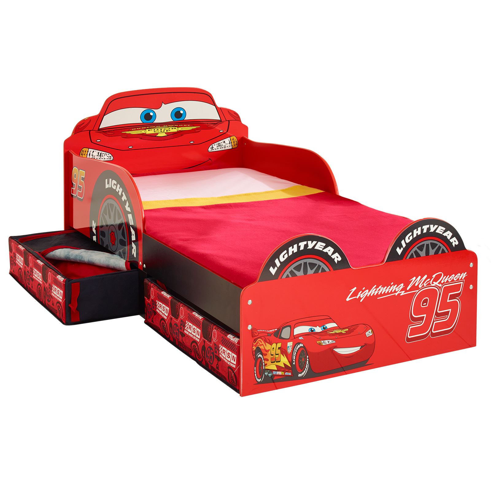 DISNEY CARS LIGHTNING McQUEEN MDF TODDLER BED WITH STORAGE + SPRUNG