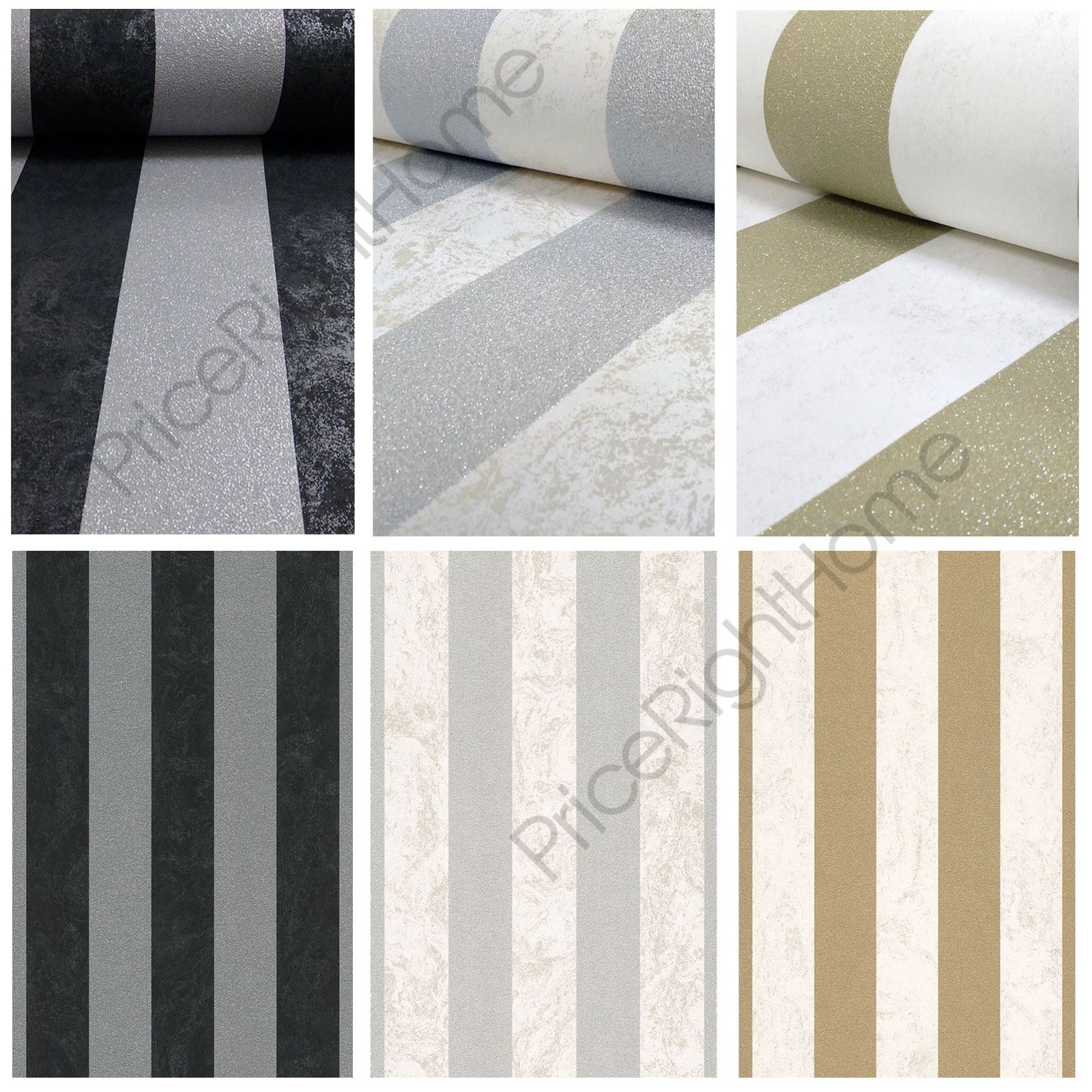 P&s karat glitzer streifen tapete schwarz creme silber gold ...