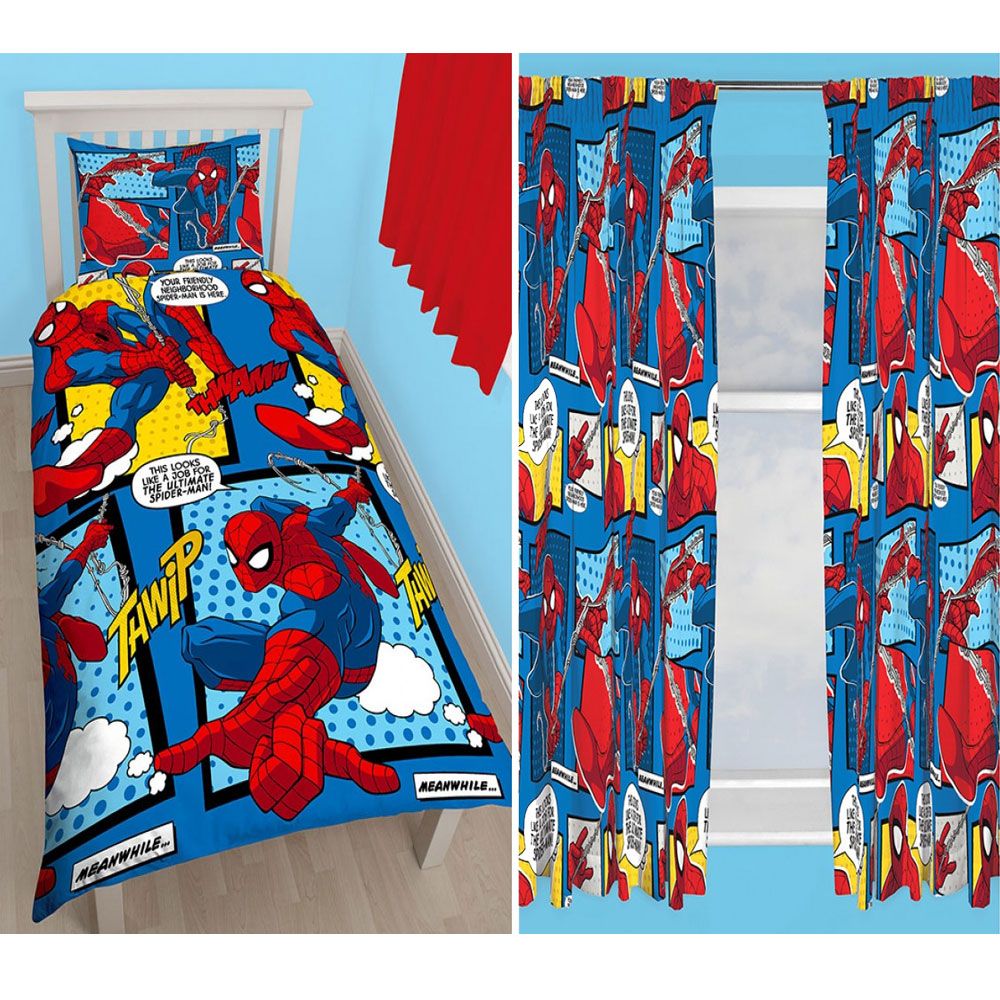 SPIDERMAN WEBHEAD ROTARY SINGLE DUVET COVER SET + MATCHING 54" CURTAINS