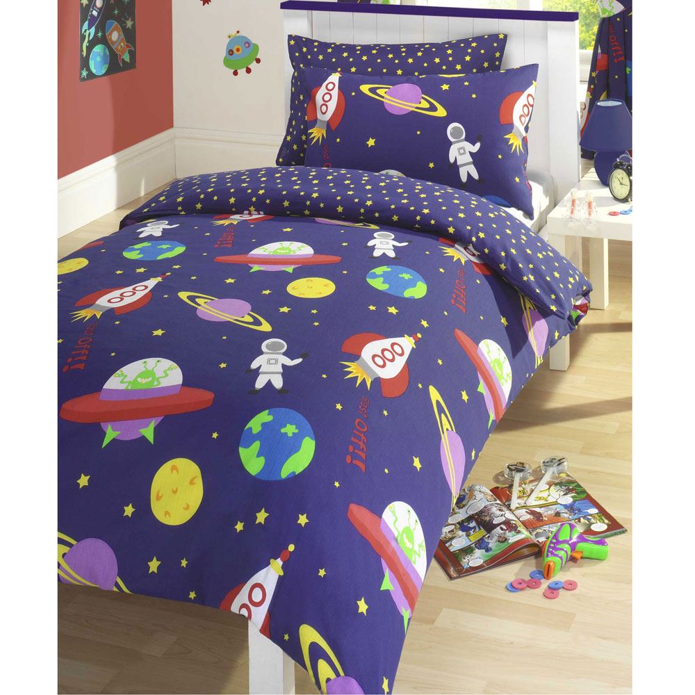 ROCKET ASTRONAUT SPACE BRUSHED COTTON SINGLE DUVET COVER SET KIDS