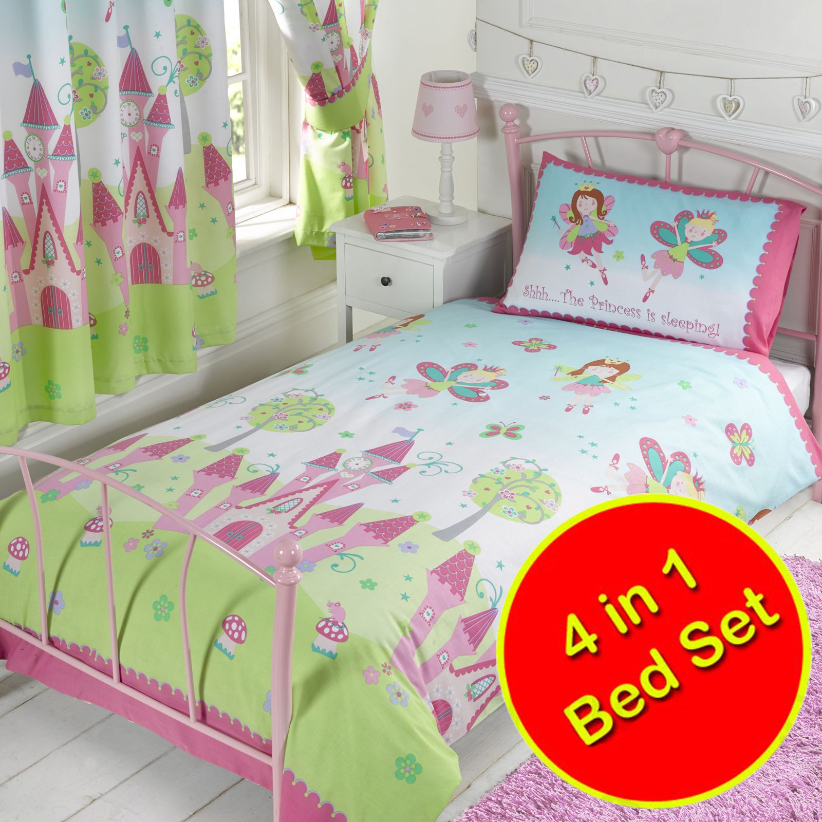 PRINCESS IS SLEEPING BEDROOM BEDDING AND CURTAINS AVAILABLE SINGLE DOUBLE