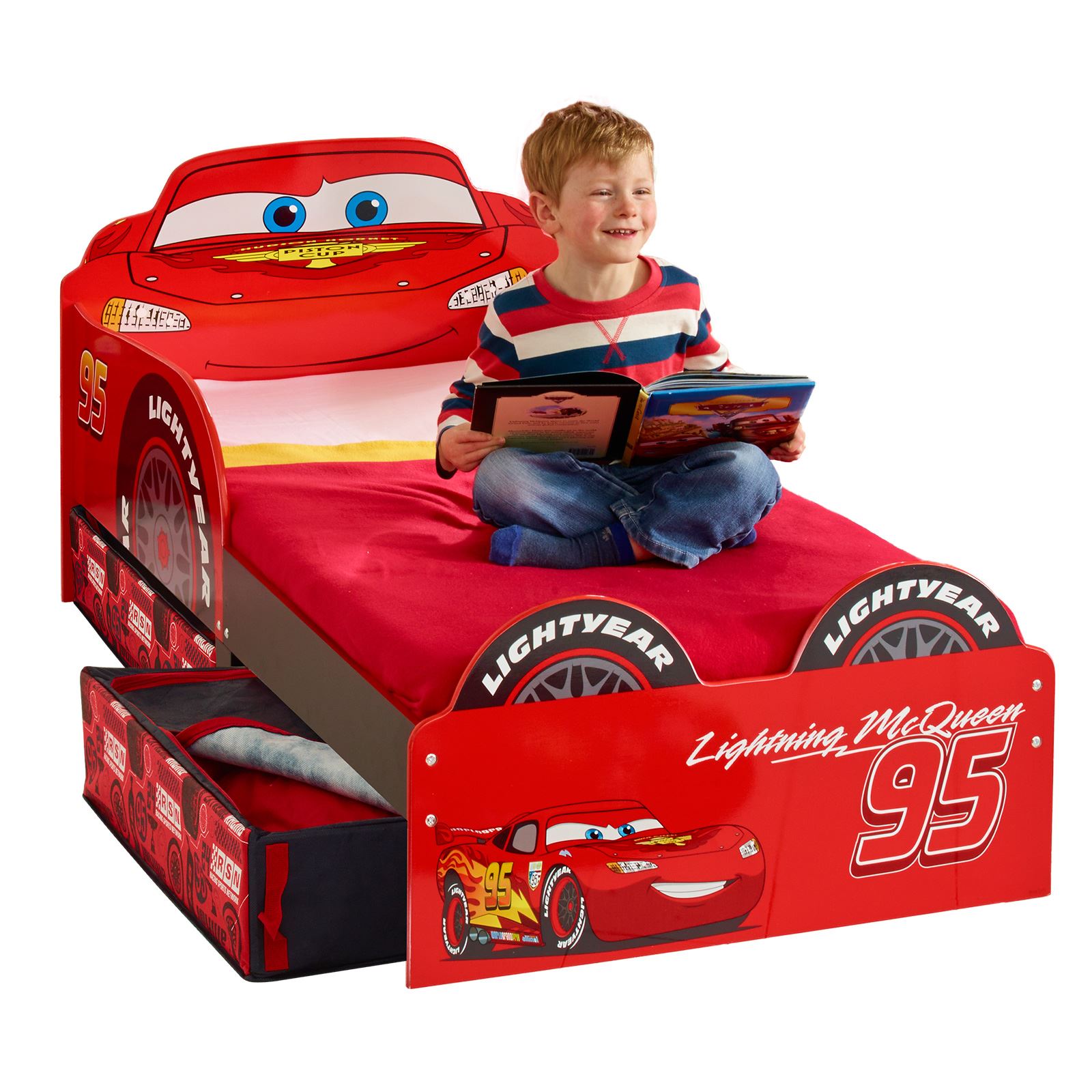 DISNEY CARS LIGHTNING McQUEEN MDF TODDLER BED WITH STORAGE