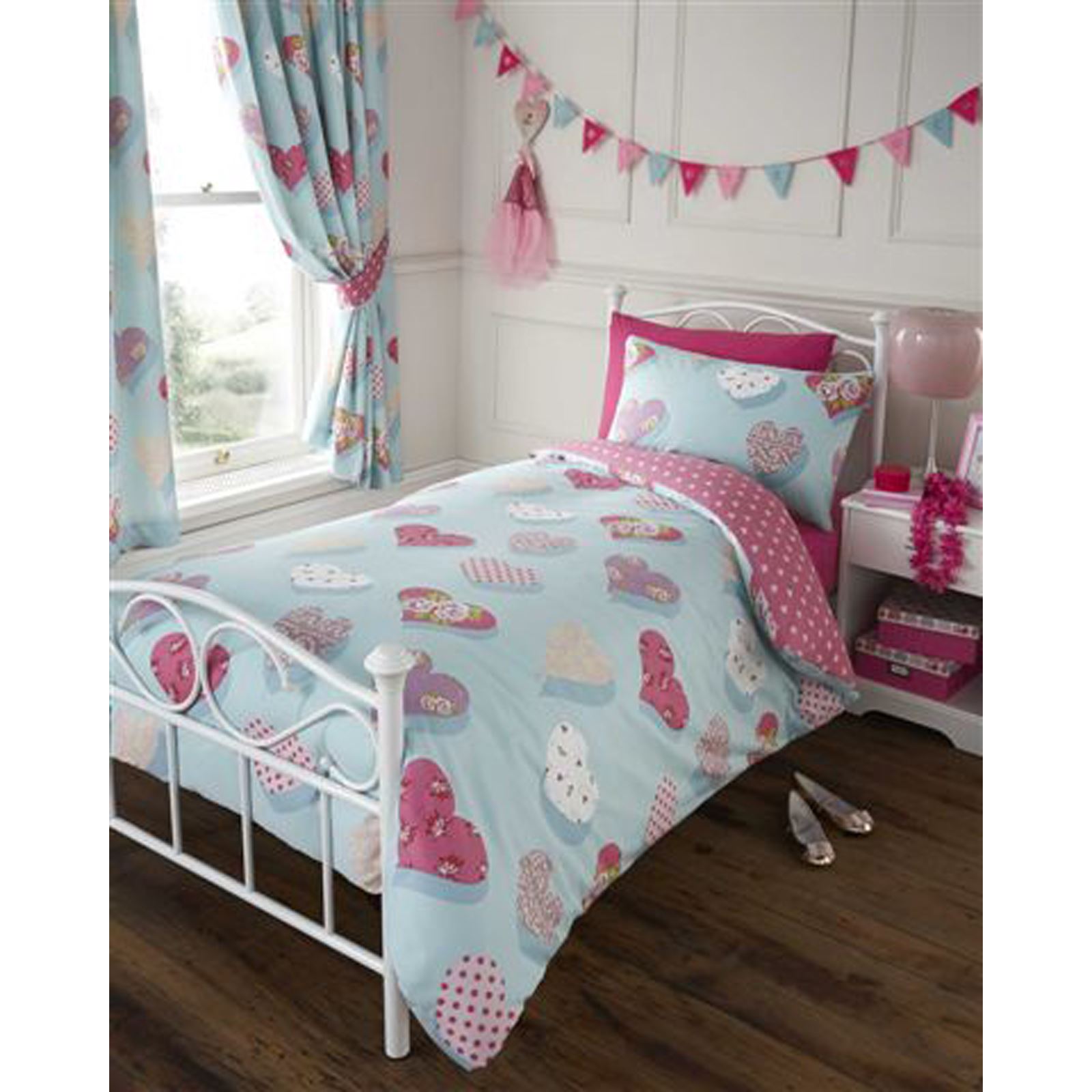 GIRLS SINGLE DUVET COVER SET 'PEGGY HEARTS' BEDDING eBay