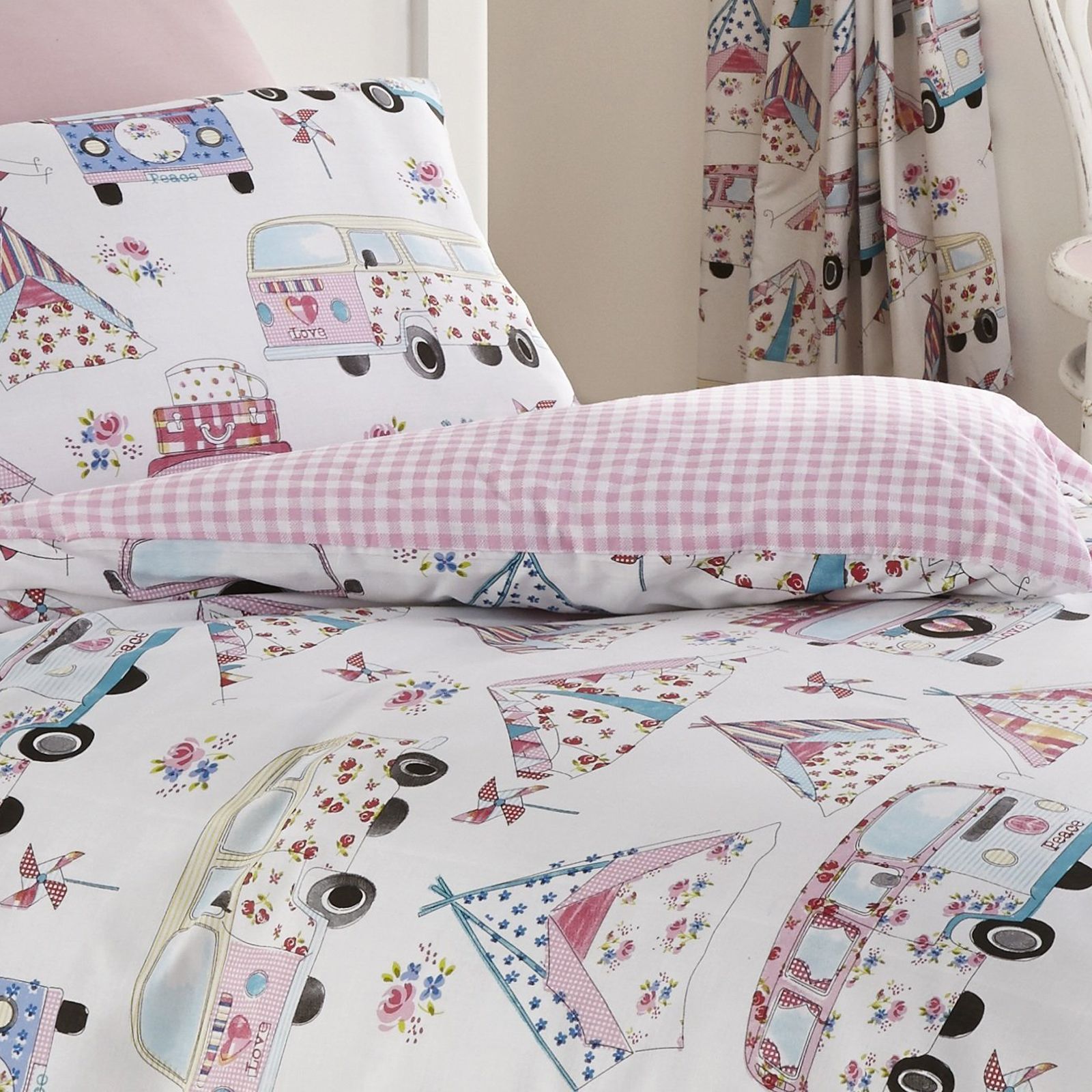 Gingham Cot Bed Duvet Cover Saplings Pink Junior Festival Double Duvet Cover New Tent Campervan Bedding