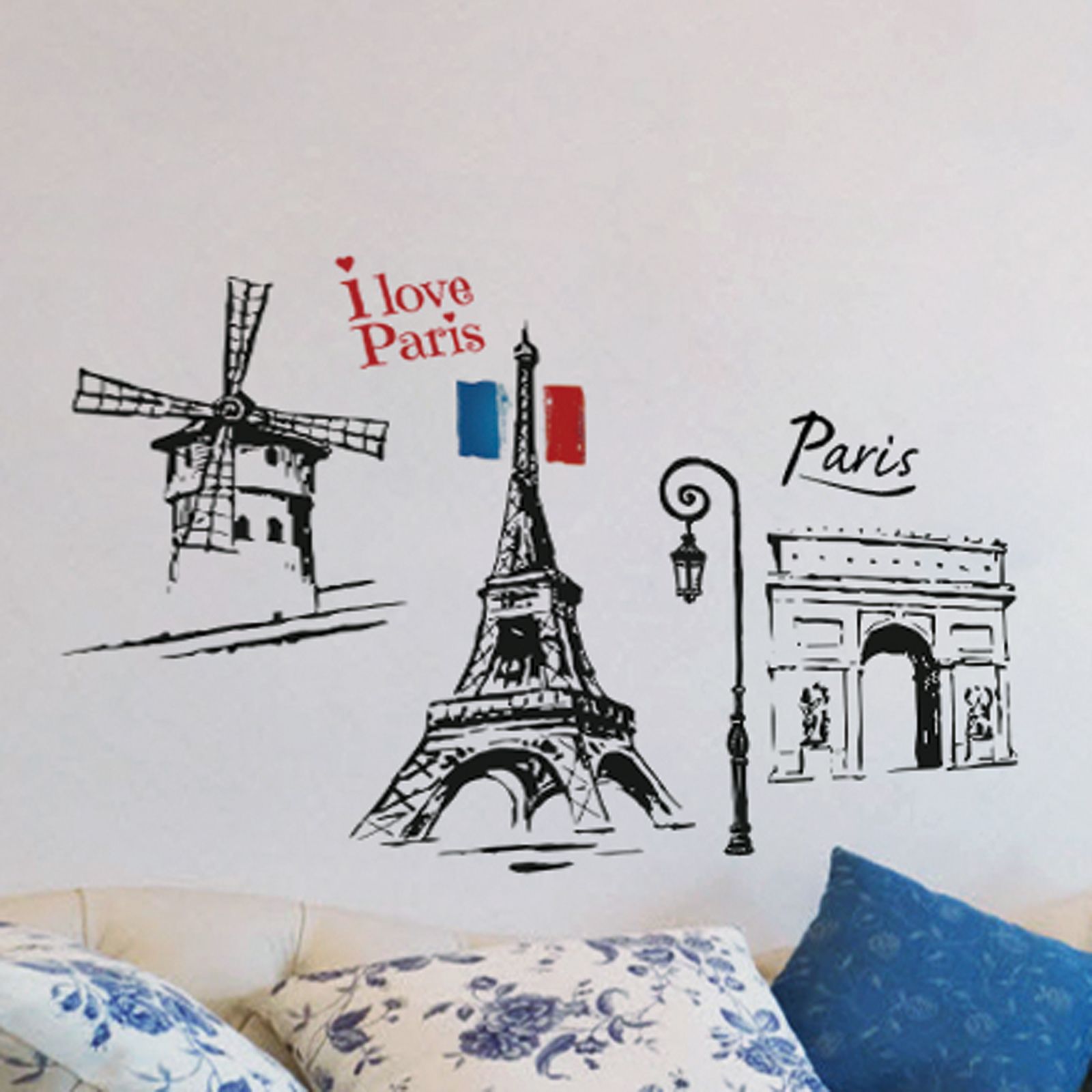 PARIS LARGE ICONIC WALL STICKERS ROOM DECOR ART EIFFEL TOWER MOULIN